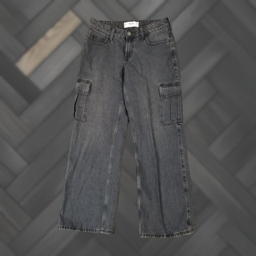 VINTAGE Hollister Jeans Cargo Pants Women Size 6 Black Denim Baggy Retro 90s Y2K Inseam 32