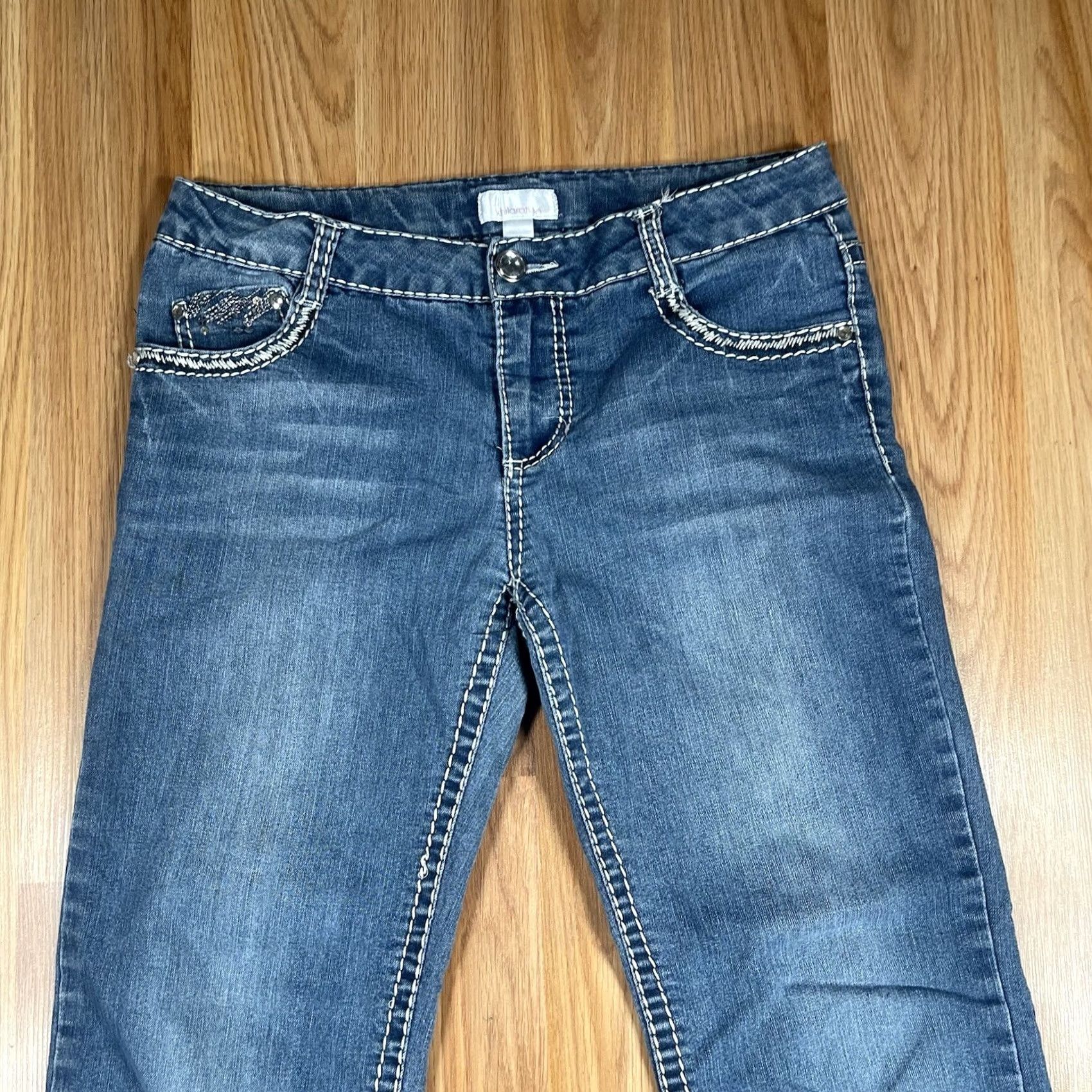 Vintage Alternative Title 2: Xhilaration Jeans Womens 16 Straight Leg Flat Front Stretch Blue Denim Pants - New Condition Size 38" / US 16 / IT 52 - 2 Thumbnail