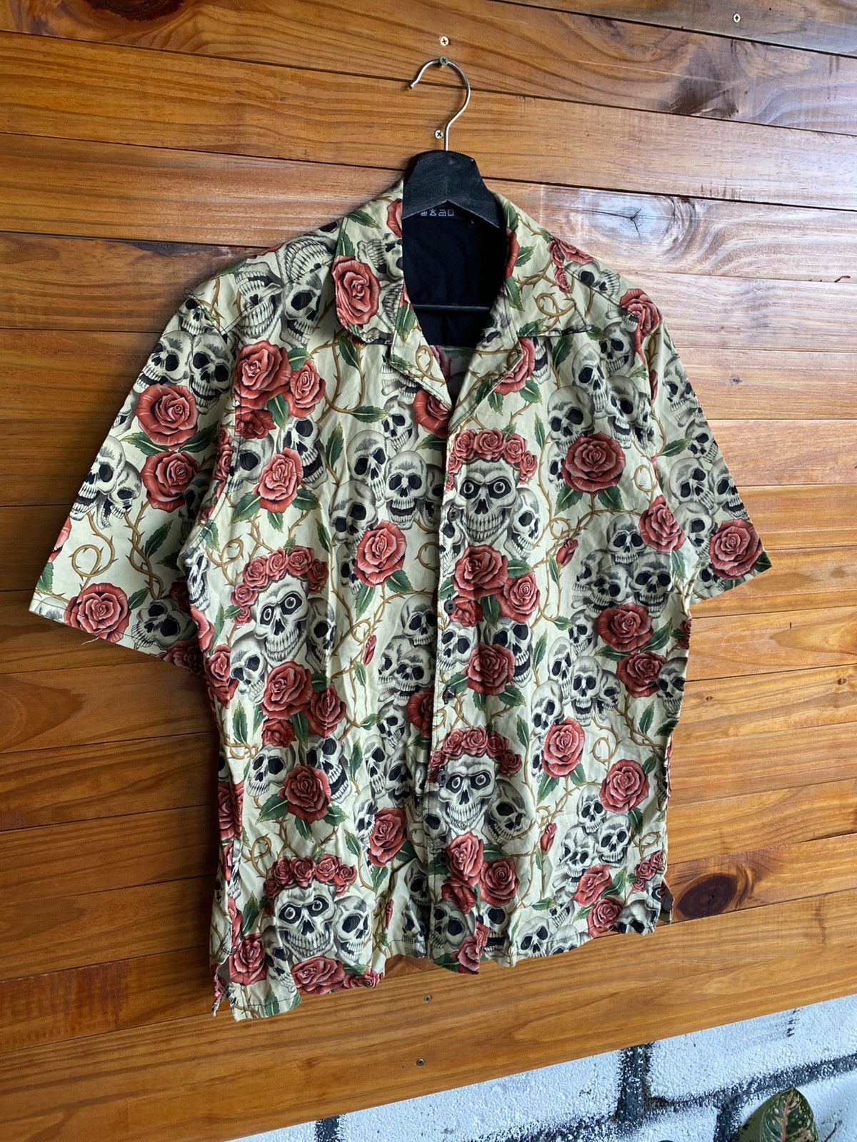 Vintage Rafflesia Designs Skull & Rose Print Shirt – Handmade Gothic Size US L / EU 52-54 / 3 - 5 Thumbnail