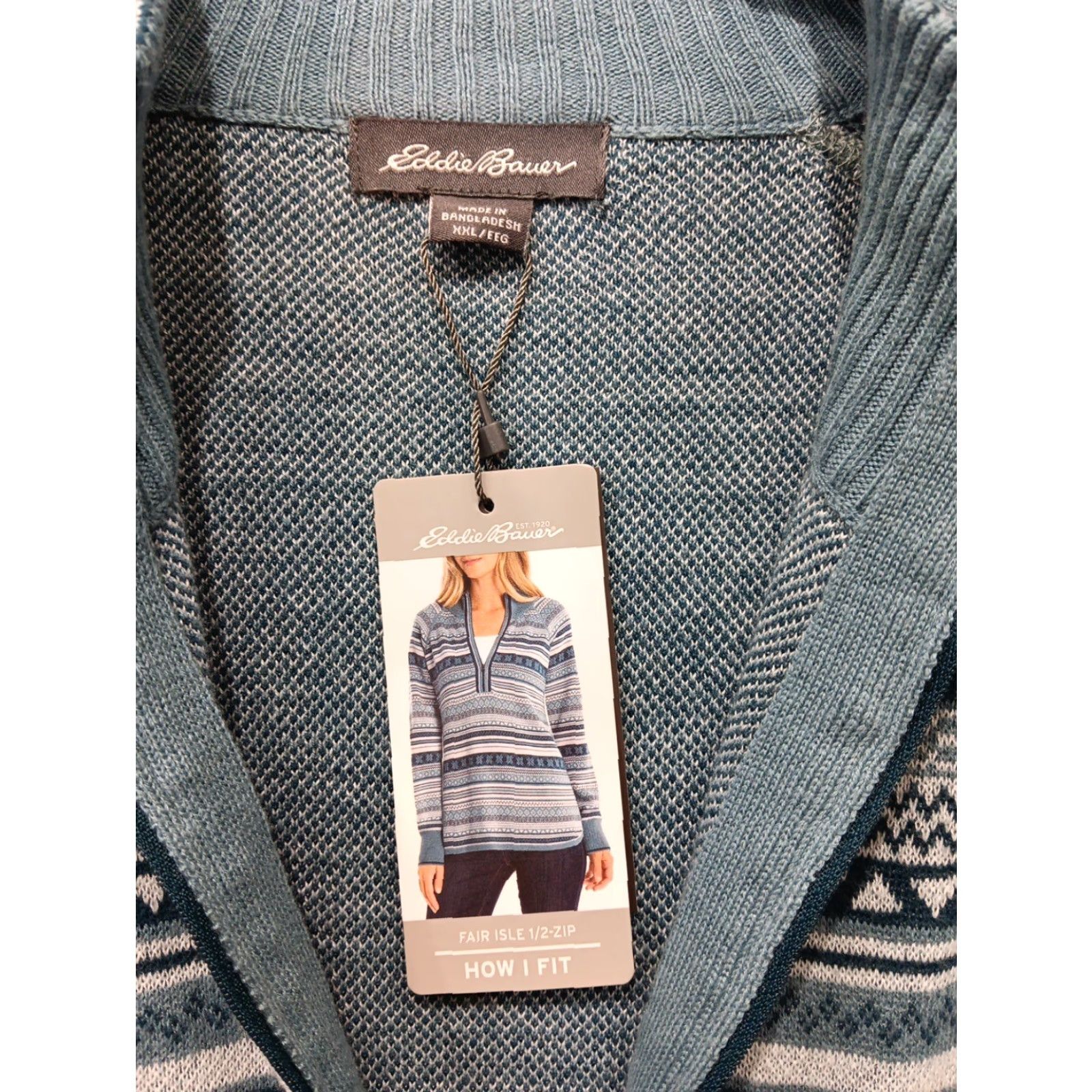 Eddie Bauer NWT Eddie Bauer Sweater Women's 2XL Blue Fair Isle Jacquard 1/2 Zip Breathable Pullover Knit Casual Outdoor Geometric Size XXL / US 16-18 / IT 52-54 - 3 Thumbnail