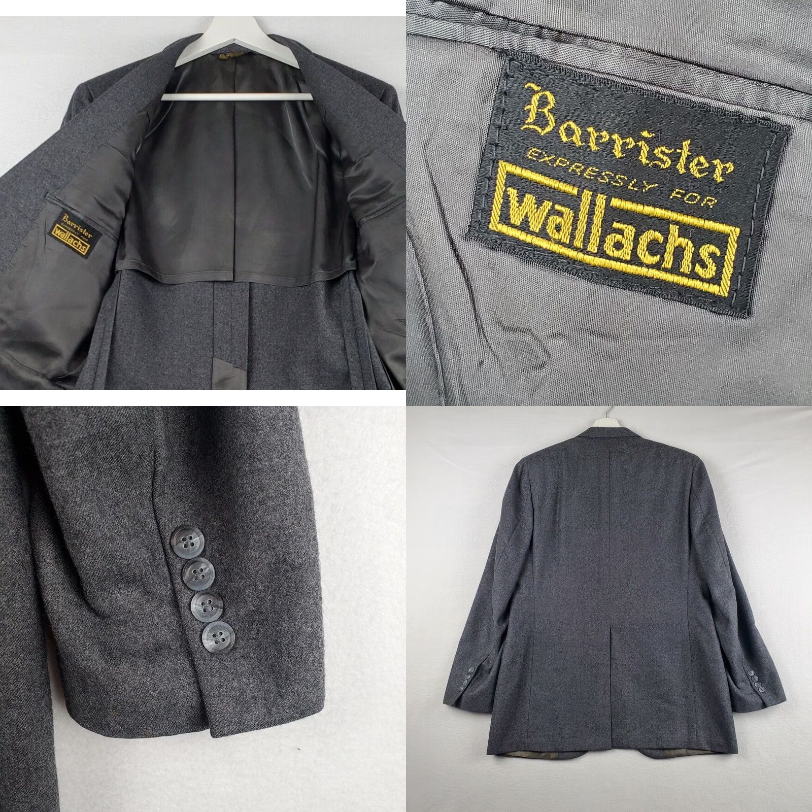 Vintage Barrister Blazer Jacket Men's 42 Gray Wool Single Breasted Size 42R - 8 Thumbnail