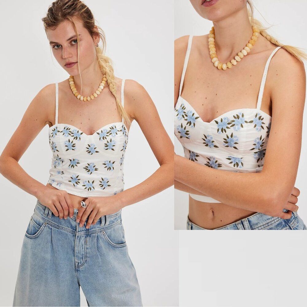 Free People NWT New $98 Free People Wild Flowers Embroidered Bustier Te Size M / US 6-8 / IT 42-44 - 1 Thumbnail