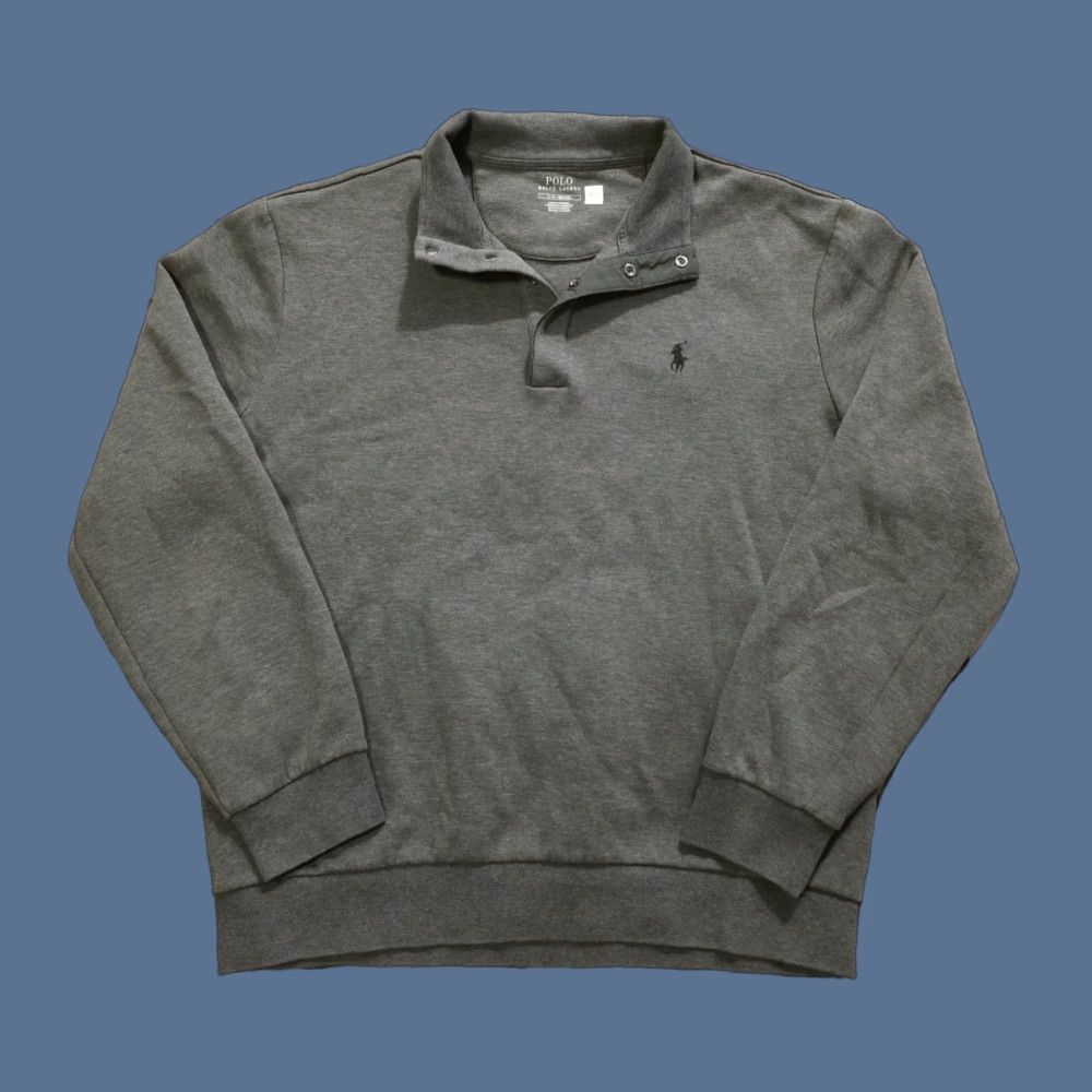 Polo Ralph Lauren Polo Ralph Lauren Double Knit Mock Neck Pullover 1/4 Snap Sweater Gray Men Large Size US L / EU 52-54 / 3 - 1 Thumbnail