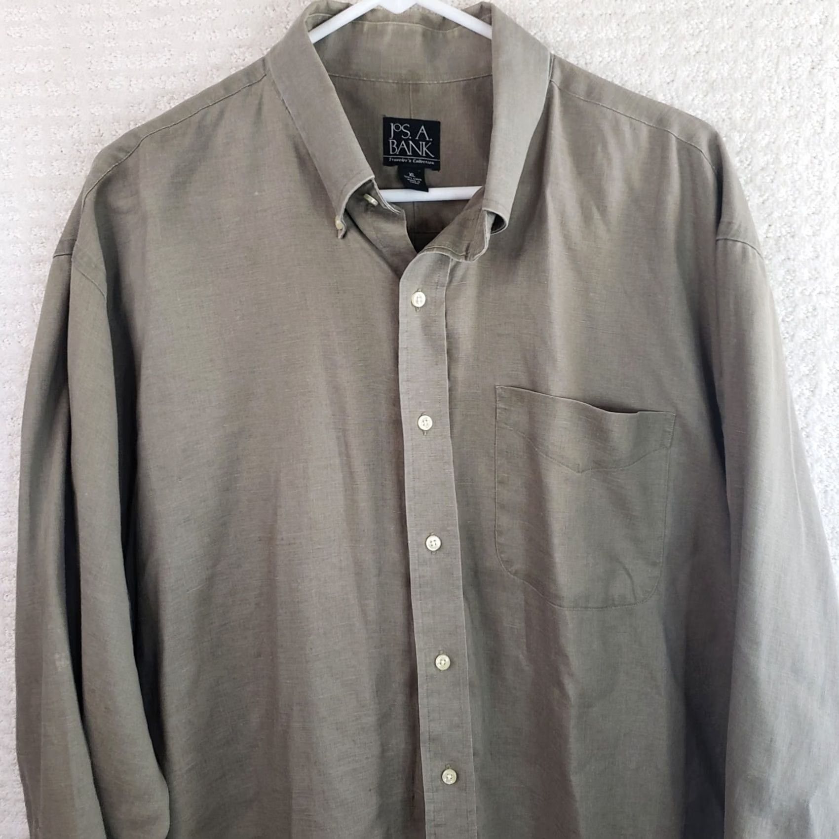 Jos. A. Bank Jos A Bank Reserve Shirt Men's XL Khaki 100% Linen Casual Long Sleeve Button Size US XL / EU 56 / 4 - 2 Thumbnail