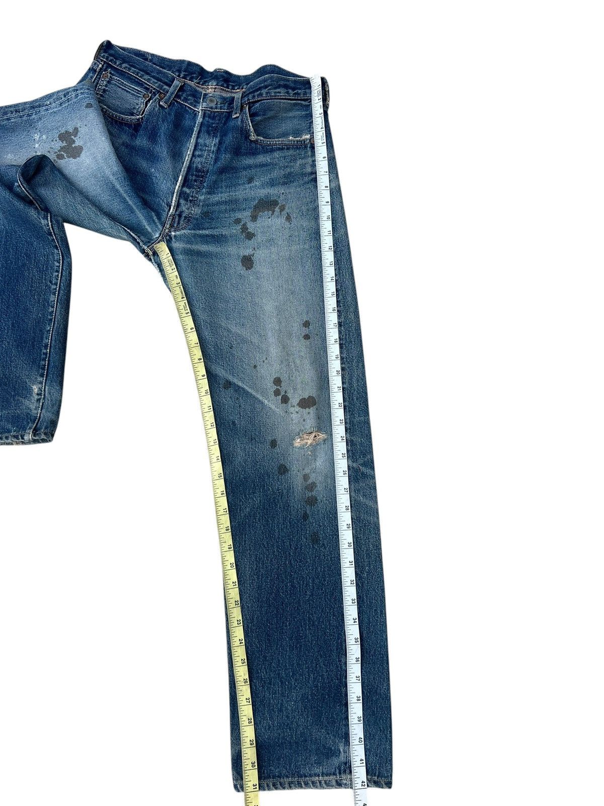 Levi's Vintage Clothing VTG 2002 Levi’s LVC Distress Denim Selvedge Jeans Trashed Size US 32 / EU 48 - 6 Thumbnail