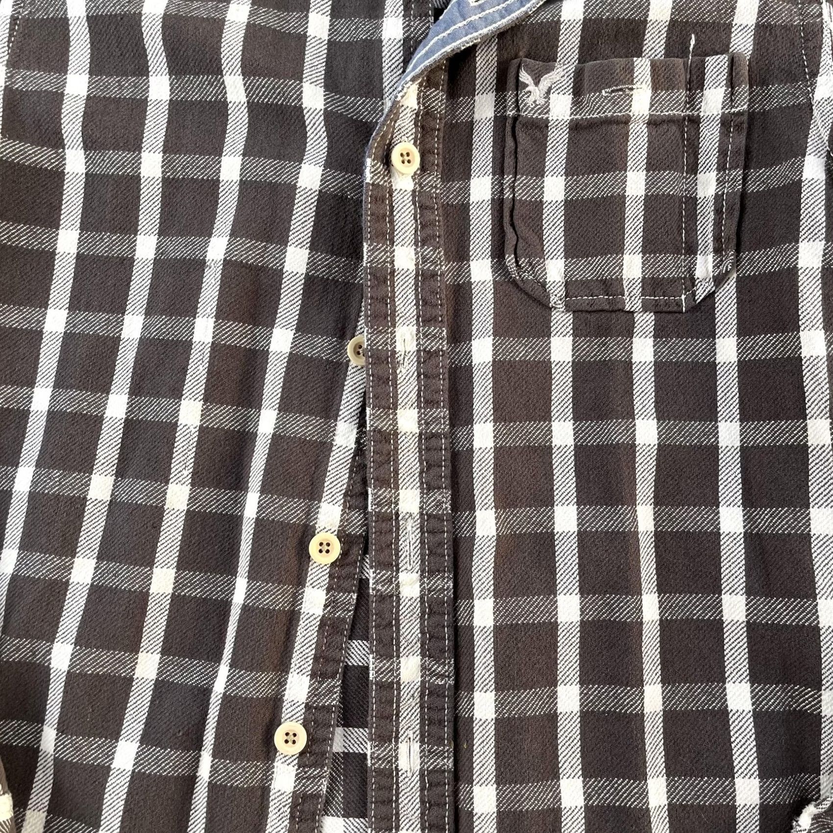 American Eagle Outfitters Y2K American Eagle Outfitters Distressed Flannel Shirt Mens Medium Plaid Brown Cream/Distressed Size US M / EU 48-50 / 2 - 2 Thumbnail