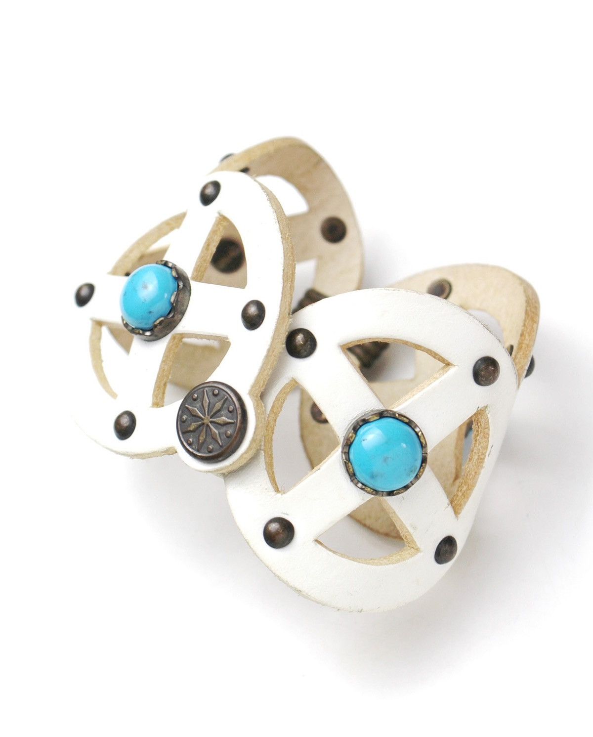 Vintage 2000S JAPANESE MADE TURQUOISE WIDE WHITE LEATHER BRACELET Size ONE SIZE - 6 Thumbnail