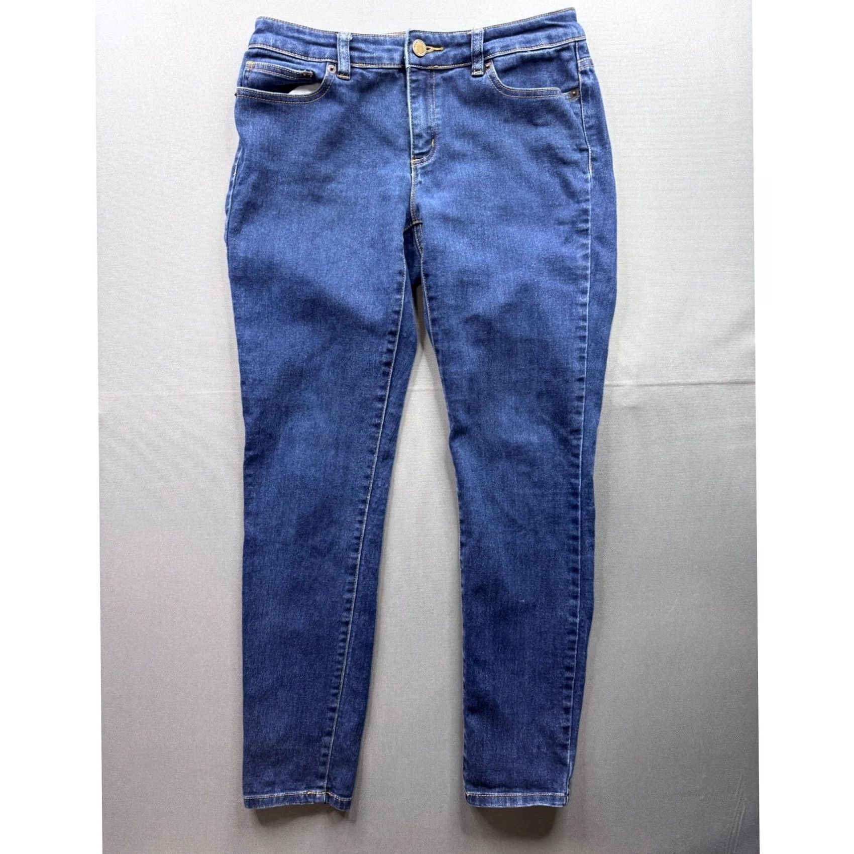 Michael Kors Michael Kors Womens Jeans Blue Wash Skinny Size 28 Slim Rise Mid Denim Spandex Cotton Blend Stretch Pockets Logo Button Zip Size 27" / US 4 / IT 40 - 2 Thumbnail