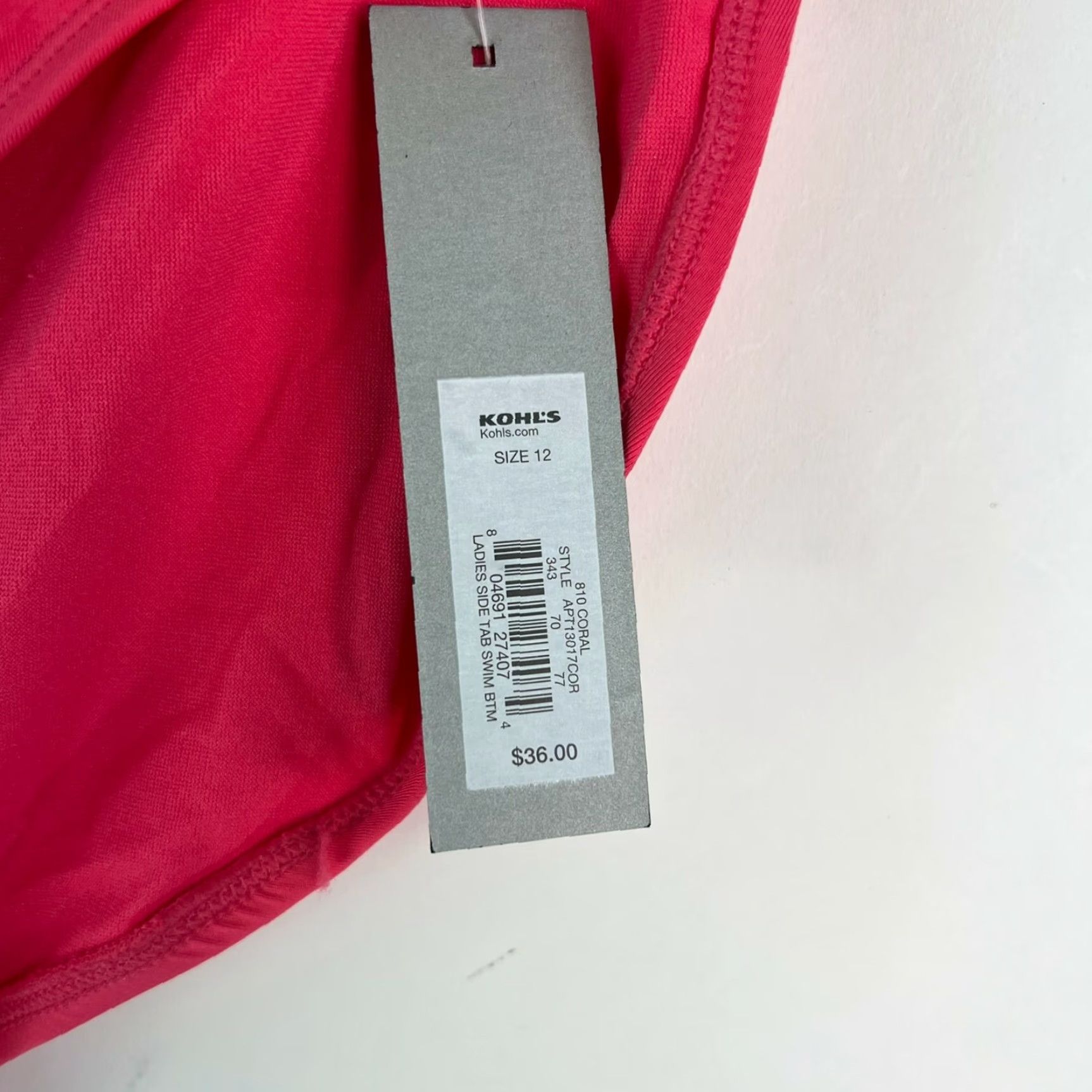 Apt. 9 Apt. 9 Womens Bikini Bottom Swimwear Side Tabbed Pull On Pink Coral Size 12 Size 34" / US 12 / IT 48 - 5 Thumbnail