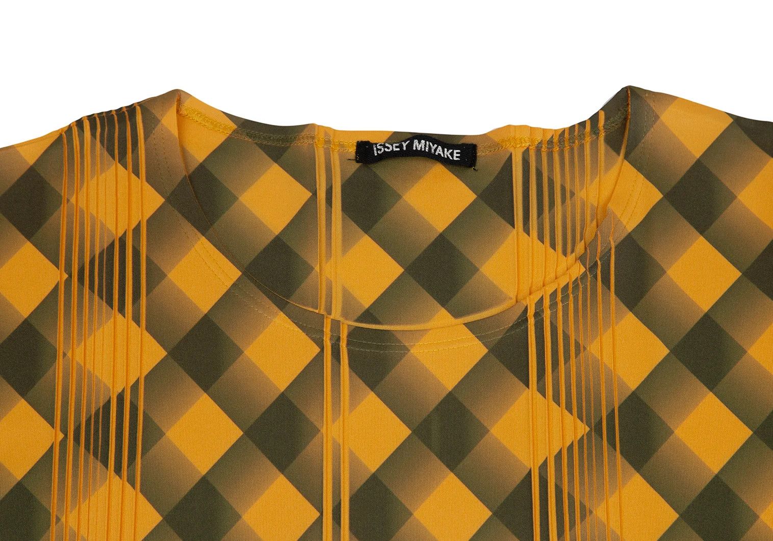 Issey Miyake Bias Check Pleats Line T-Shirt in Orange Green Size US M / EU 48-50 / 2 - 2 Thumbnail