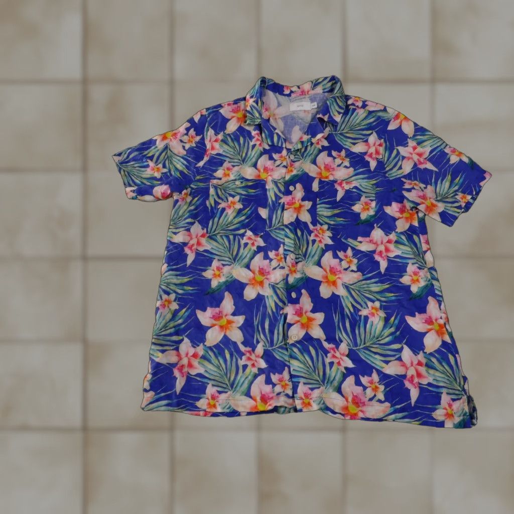 Onia Onia Shirt Mens M Blue Linen Hawaiian Aloha Floral Button Up Resort Camp Size US M / EU 48-50 / 2 - 1 Thumbnail
