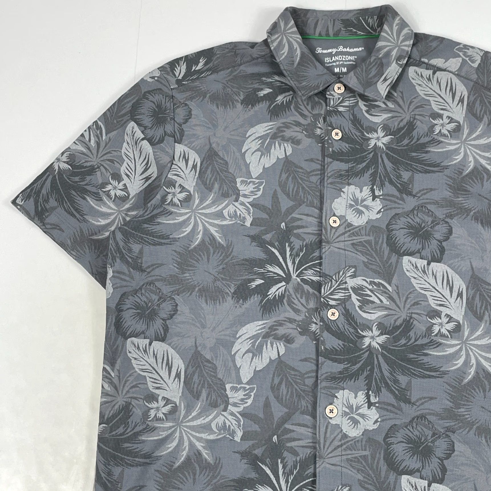 Tommy Bahama Tommy Bahama Shirt Men M Gray Island Zone Pima Floral Short Sleeve Button Up Size US M / EU 48-50 / 2 - 2 Thumbnail