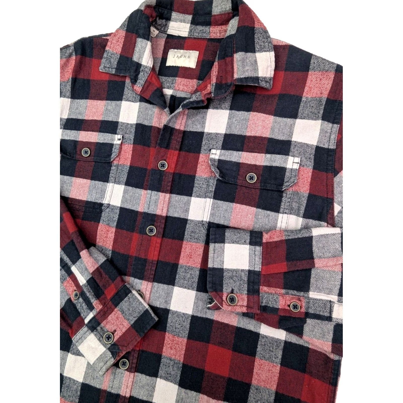 Vintage JACHS Flannel Red & Black Plaid Long Sleeve Button Shirt M Men Charter Outdoor Collar Shirt Size US M / EU 48-50 / 2 - 2 Thumbnail