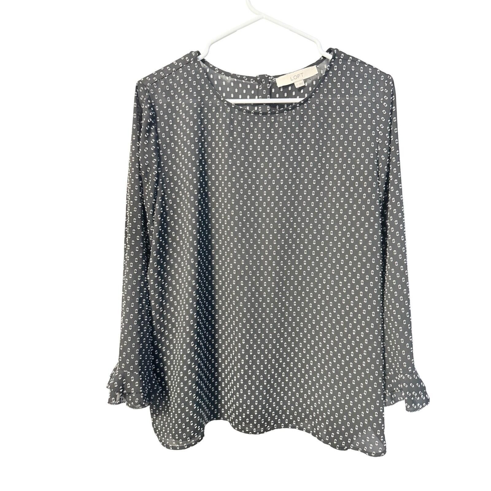 Other Loft Blouse Womens Medium Black White Ruffle Cuff Chiffon Size M / US 6-8 / IT 42-44 - 1 Thumbnail