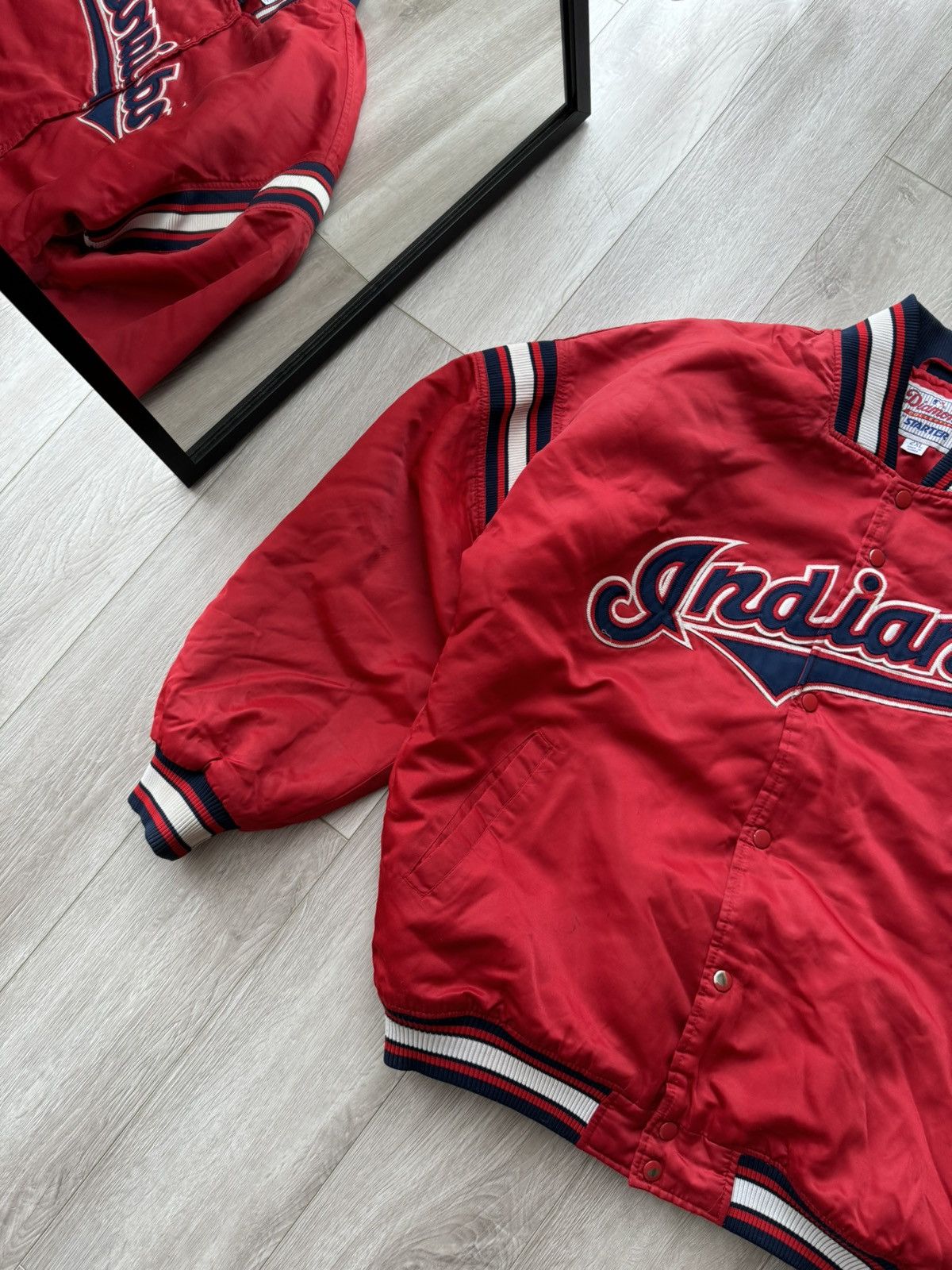 Starter × Vintage Vintage 90s Starter Cleveland Indians Satin Bomber Jacket Size US XXL / EU 58 / 5 - 2 Thumbnail
