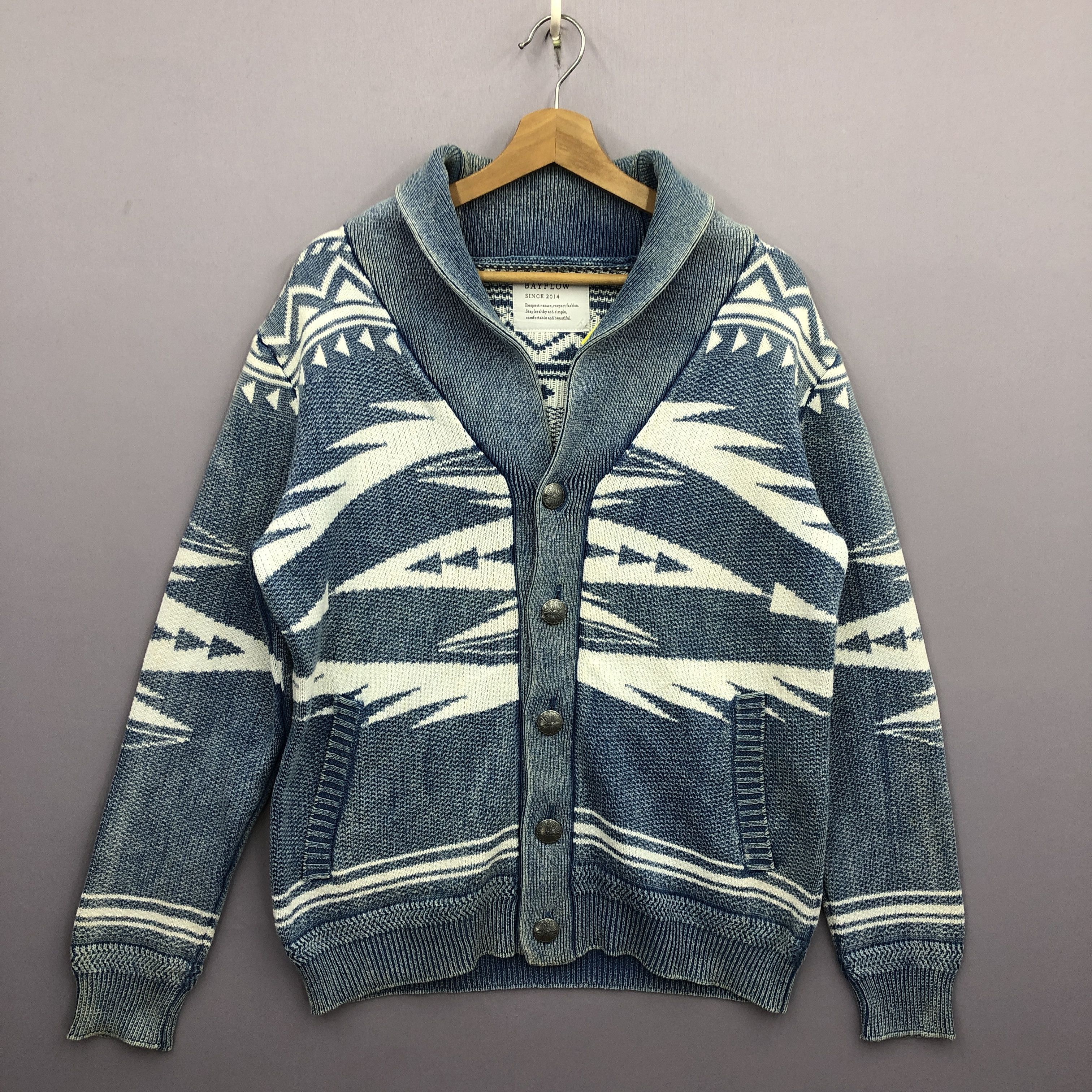 Japanese Brand Aztec Navajo Pattern Cardigan Knit Sweater Sweatshirt Size US M / EU 48-50 / 2 - 1 Thumbnail