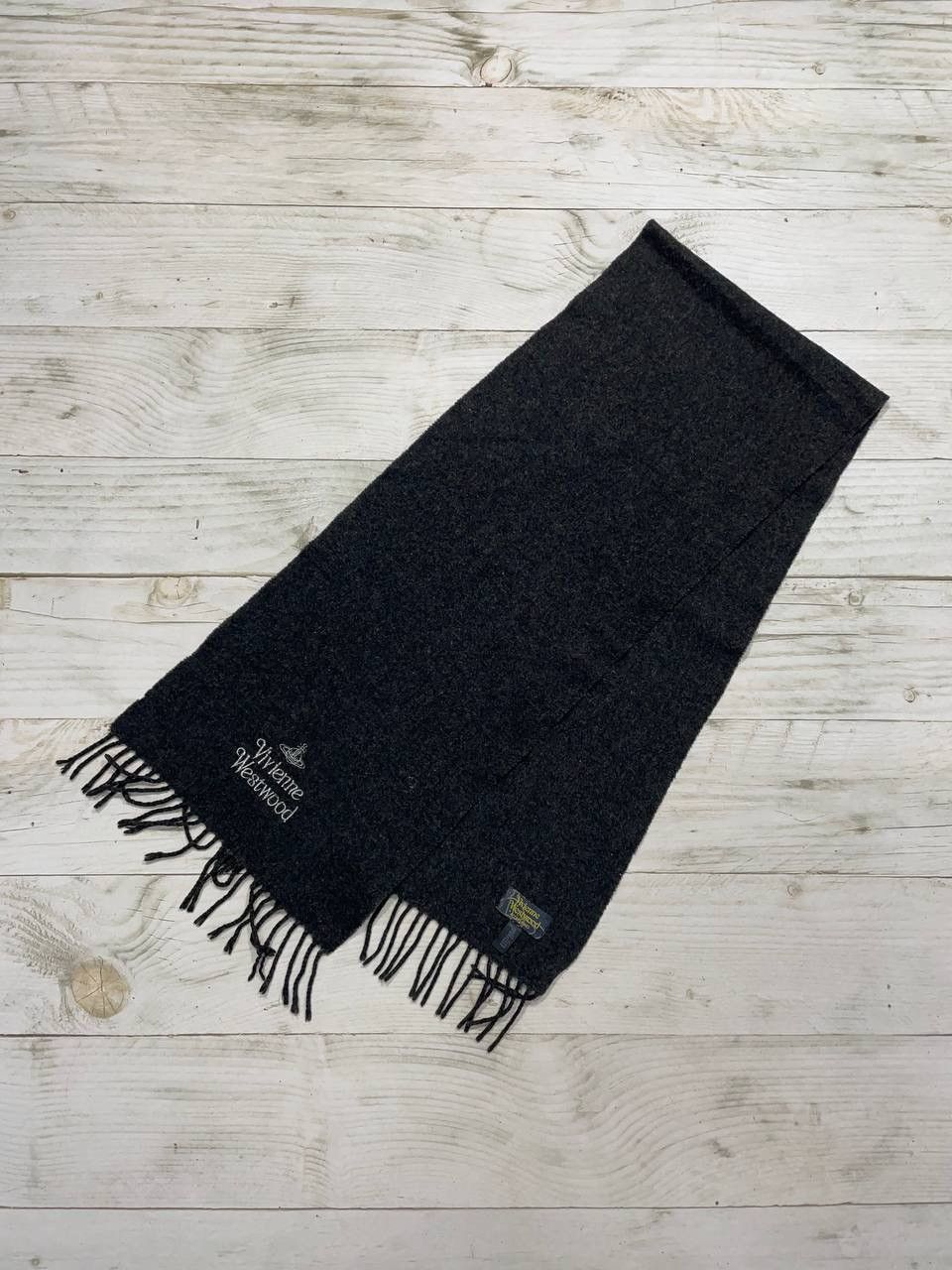image of Vintage Vivienne Westwood Scarf Wool Grey Big Logo Luxury, Men's