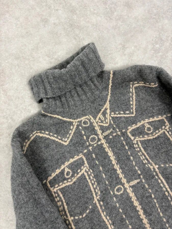 Moschino Moschino Grey Trompe L’Œil Wool Turtleneck Sweater Size US S / EU 44-46 / 1 - 5 Thumbnail