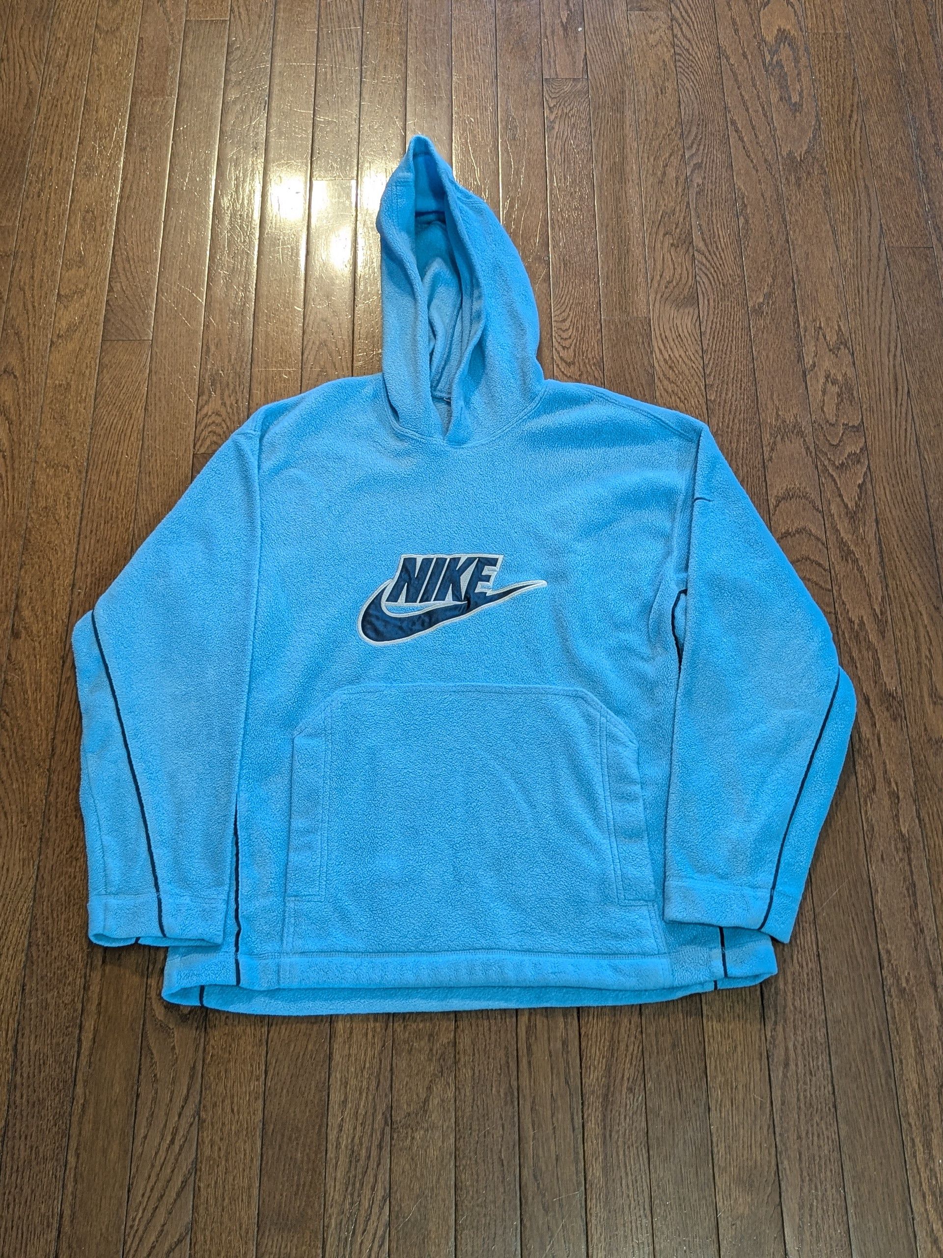 Nike Y2K Nike Baby Blue Spellout Logo Fleece Hoodie - Size L Size US L / EU 52-54 / 3 - 1 Thumbnail