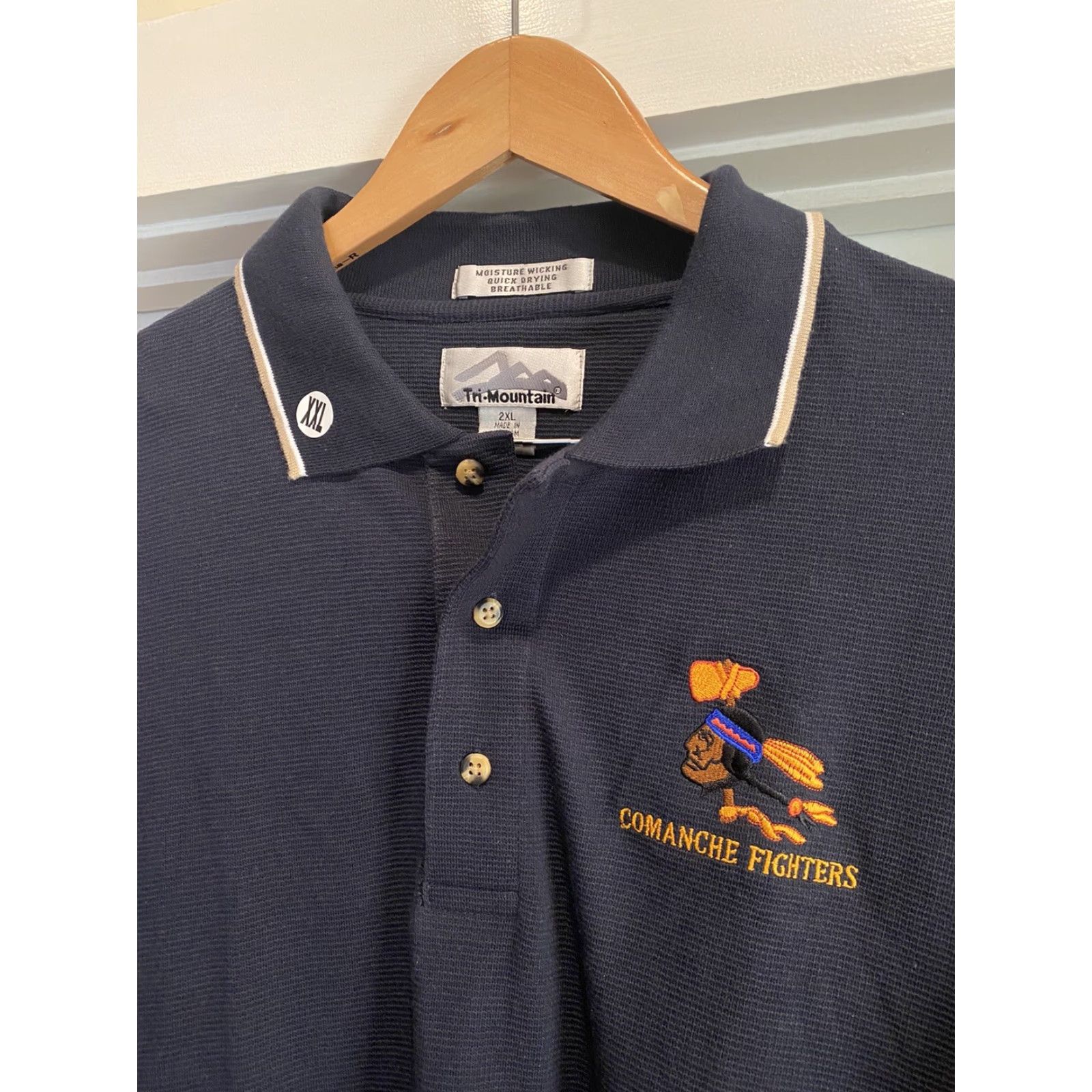 Vintage VINTAGE Comanche Fighters Polo Shirt Warbird Military Planes 2XL Mens Blue Short Sleeve Cotton Blend Button-Up M Size US XXL / EU 58 / 5 - 2 Thumbnail