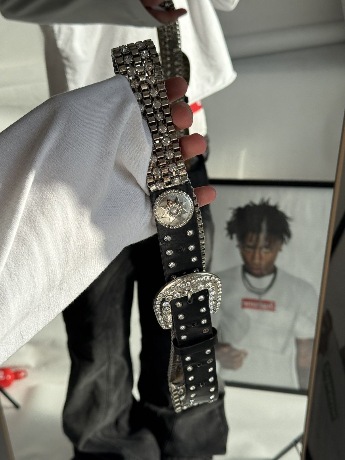 Japanese Brand Vintage Belts Y2K Rhinestones Punk leather belt Japanese Size ONE SIZE - 5 Thumbnail