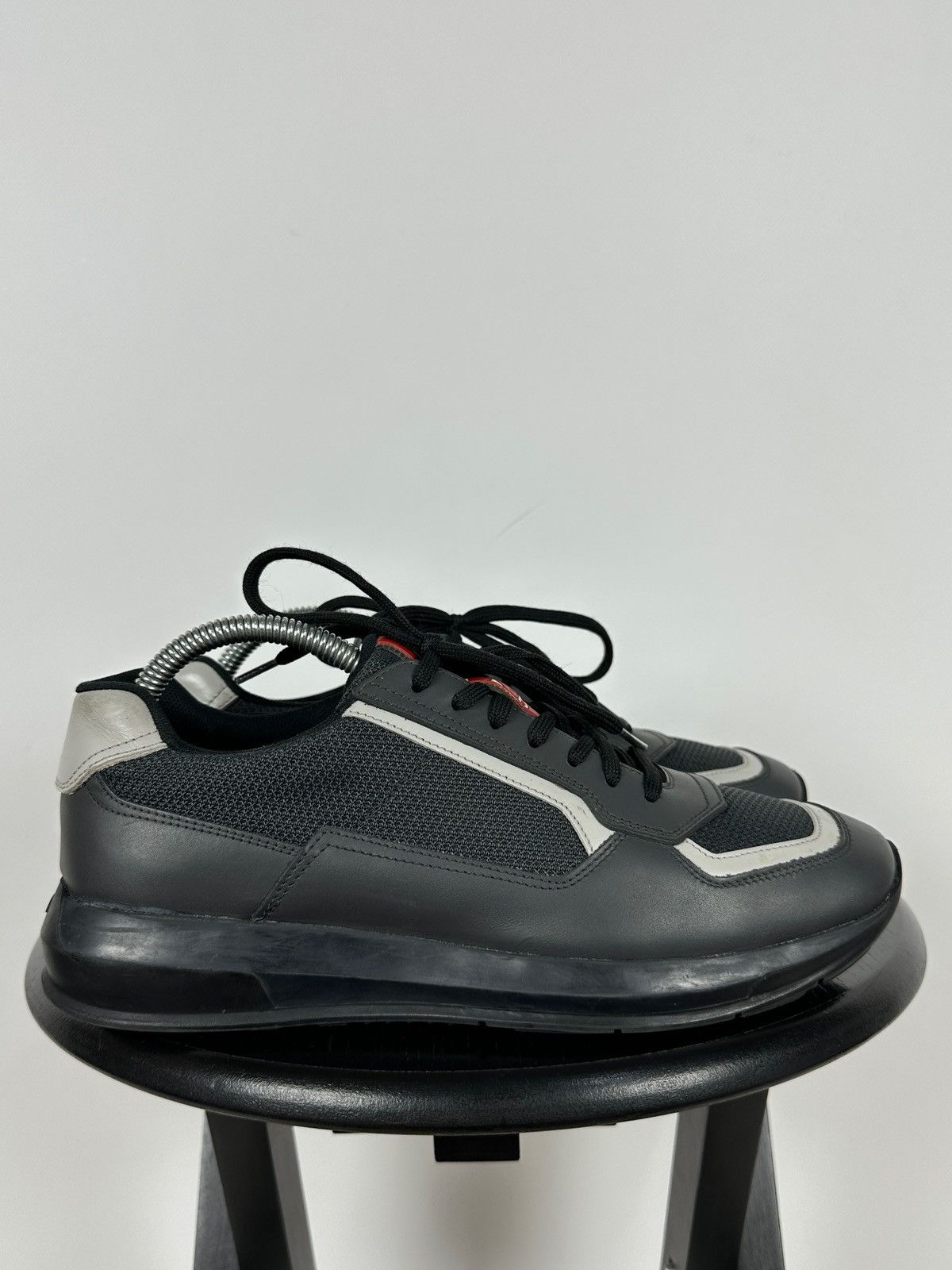 Prada Prada Grey Leather Red Tab Sneakers Size US 6.5 / EU 39-40 - 2 Thumbnail