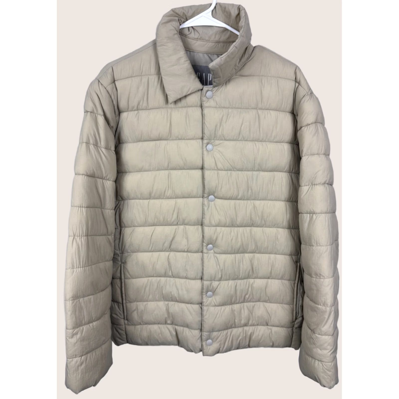 Gap Gap Puffer Jacket Mens Medium Beige Lightweight Upcycled Coat Snap button Pocket Size US M / EU 48-50 / 2 - 1 Thumbnail