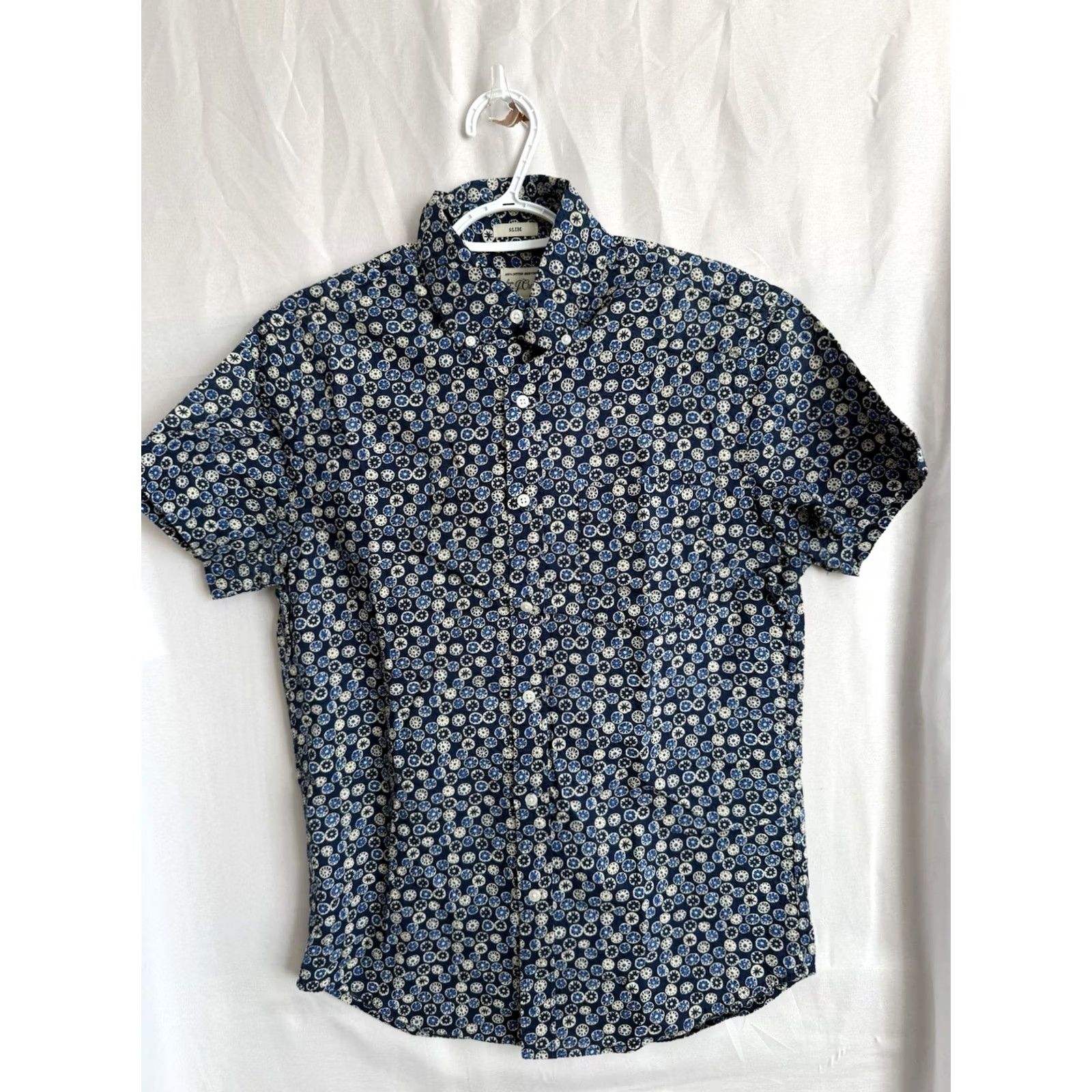 J.Crew J.CREW Mens Small Slim Fit Shirt Office Casual Beach Vacation Button Up Floral Blue Cotton Short Sleeve Slimming Collateral? Size US S / EU 44-46 / 1 - 4 Thumbnail