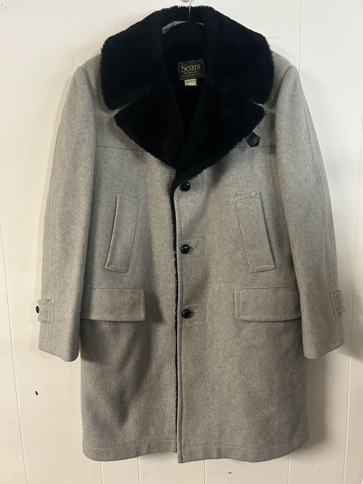 Sears Gray Vintage Sears Coat 1970 Faux Fur Collar Sz 38 Wool Mens Size US XS / EU 42 / 0 - 1 Thumbnail
