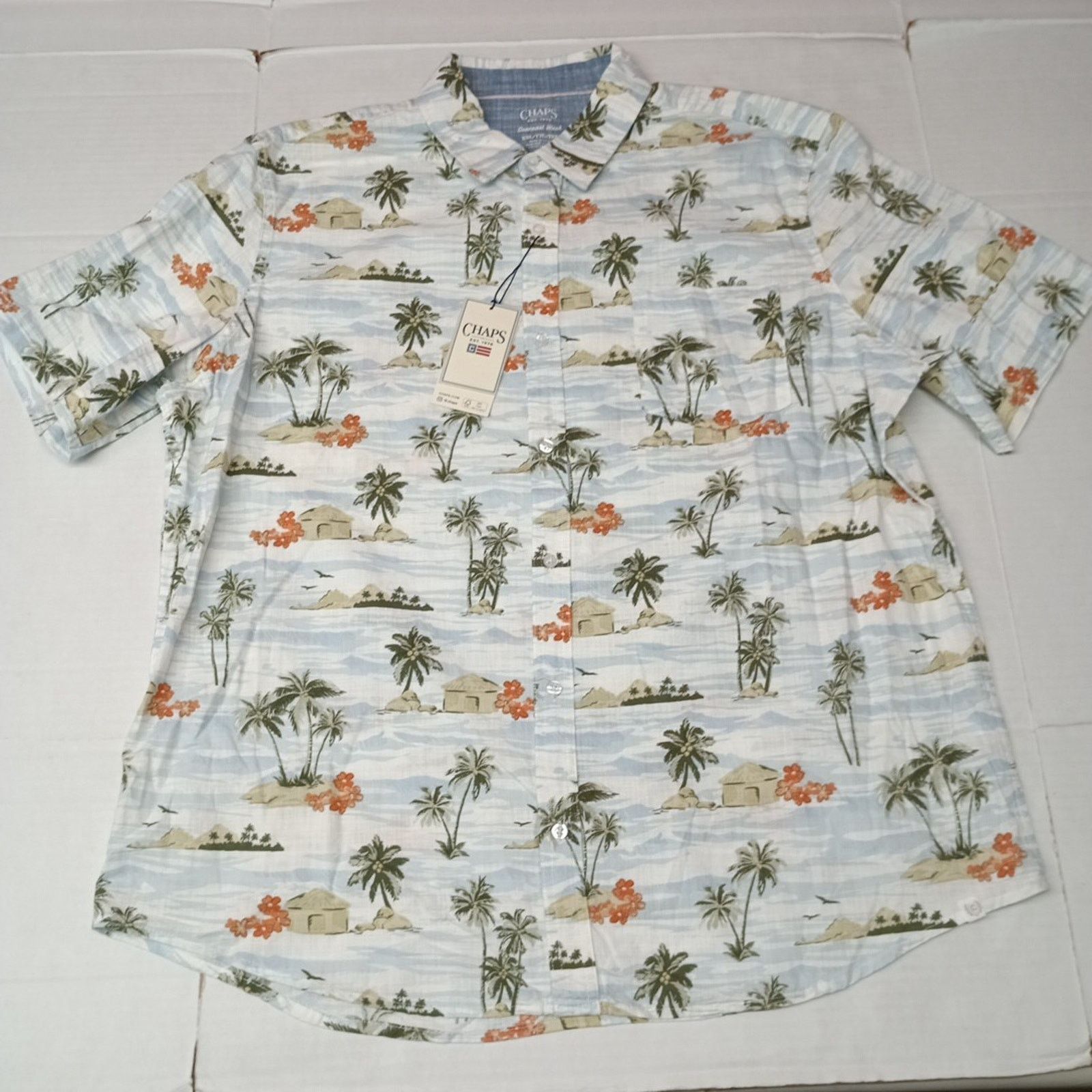 Chaps Chaps Chambray Woven Shirt Men's 2XL White Sand Floral Print Size US XXL / EU 58 / 5 - 1 Thumbnail