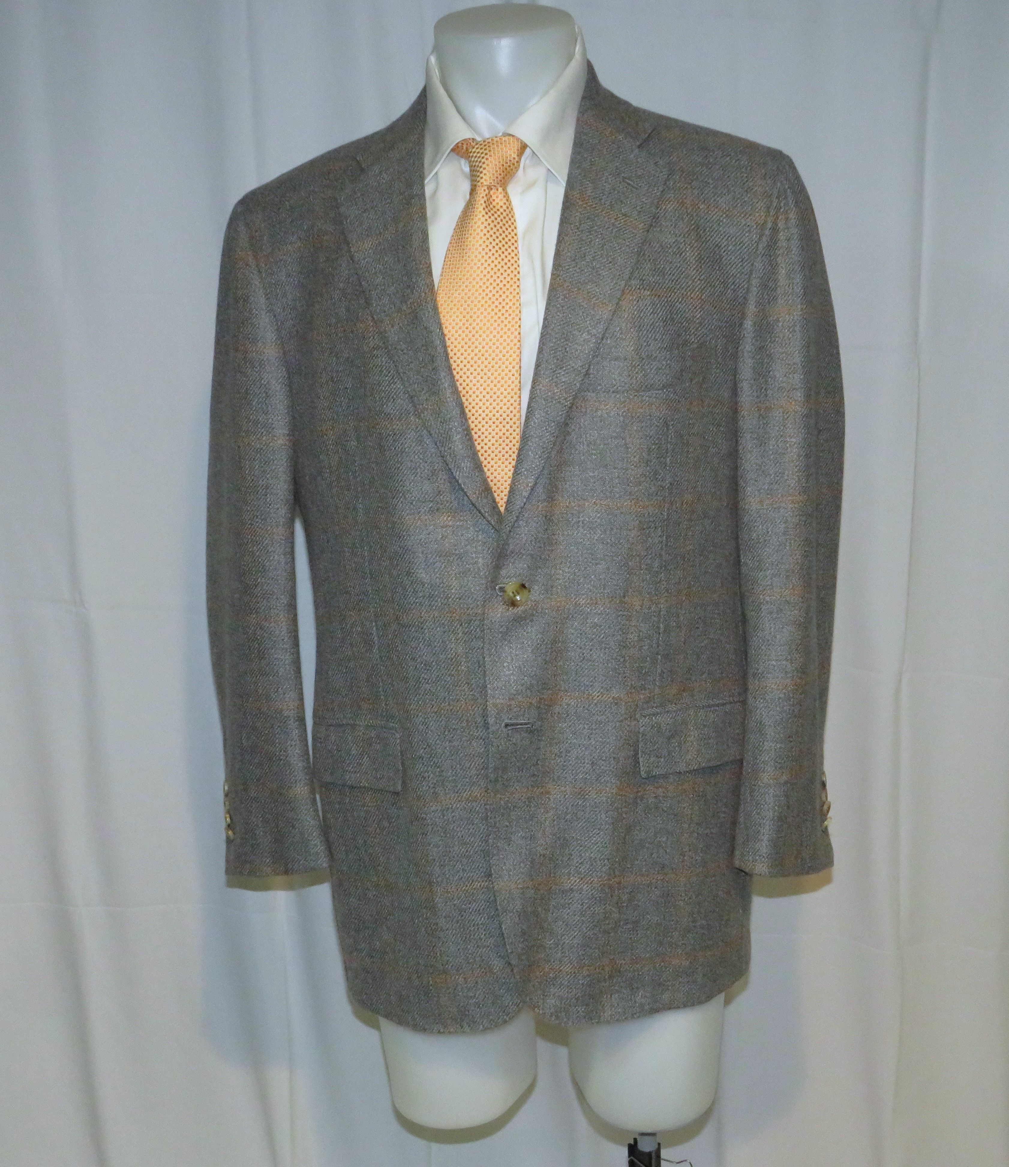 Kiton Gray Windowpane Cashmere Two Button Sport Coat 46L NWT $9300 Size 46L - 1 Thumbnail