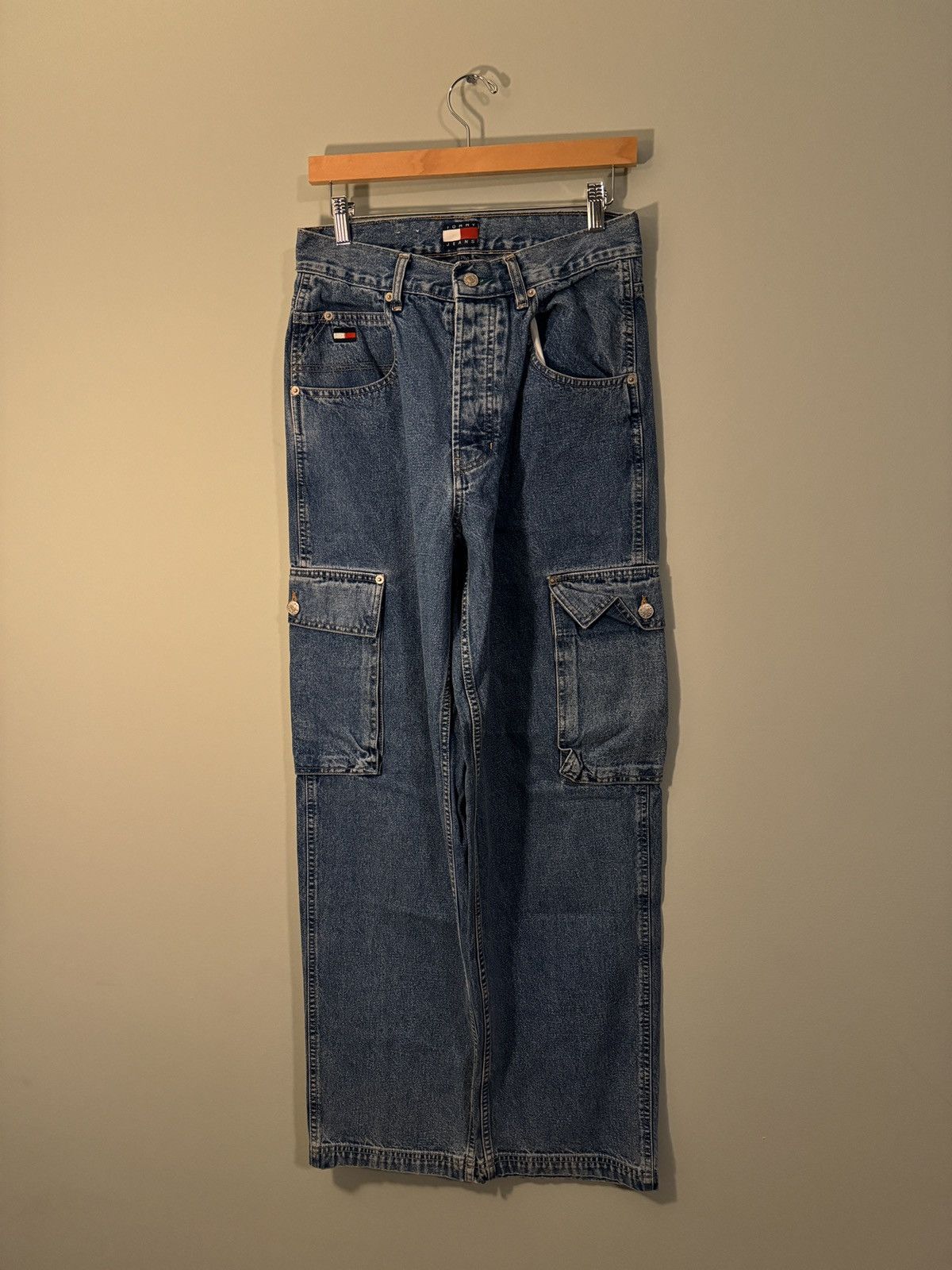Tommy Hilfiger Vintage Denim Cargo Pocket Jeans Skater Baggy ERD Grunge Size US 29 - 9 Thumbnail