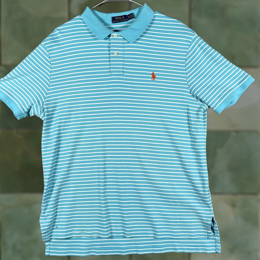 Polo Ralph Lauren Polo Ralph Lauren Polo Shirt Mens XL Aqua Blue White Striped 100% Cotton Short Sleeve Polo Shirt Mens XL Aqua Blue White Striped Cotton Short Sleeve Size US XL / EU 56 / 4 - 1 Thumbnail