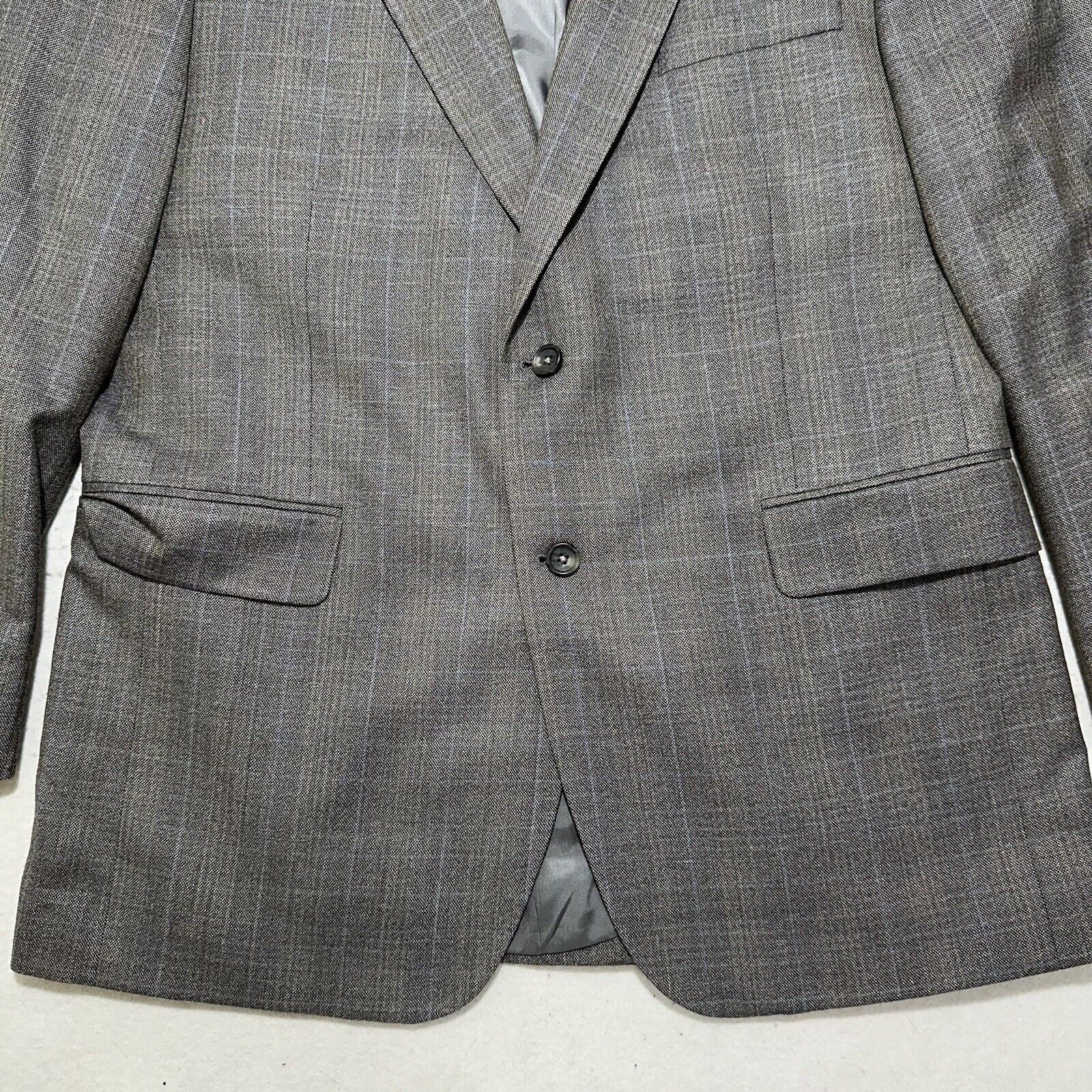Jos. A. Bank Jos. A. Bank 43R Silk Wool Gray Plaid Striped Suit Jacket Size 42R - 3 Thumbnail
