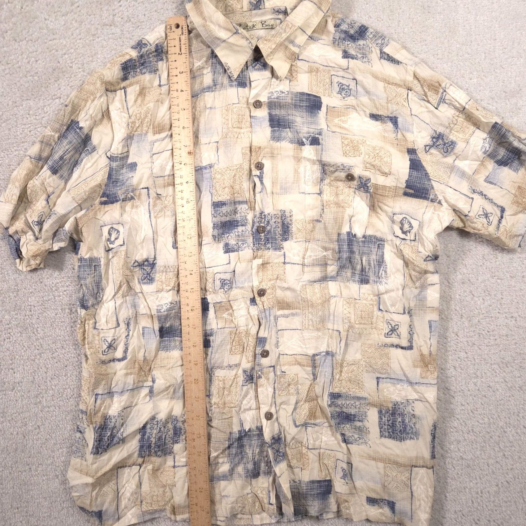 Vintage Batik Bay Shirt Mens XL Beige Geometric Rayon Button Front Short Sleeve Tropical Size US XL / EU 56 / 4 - 7 Thumbnail