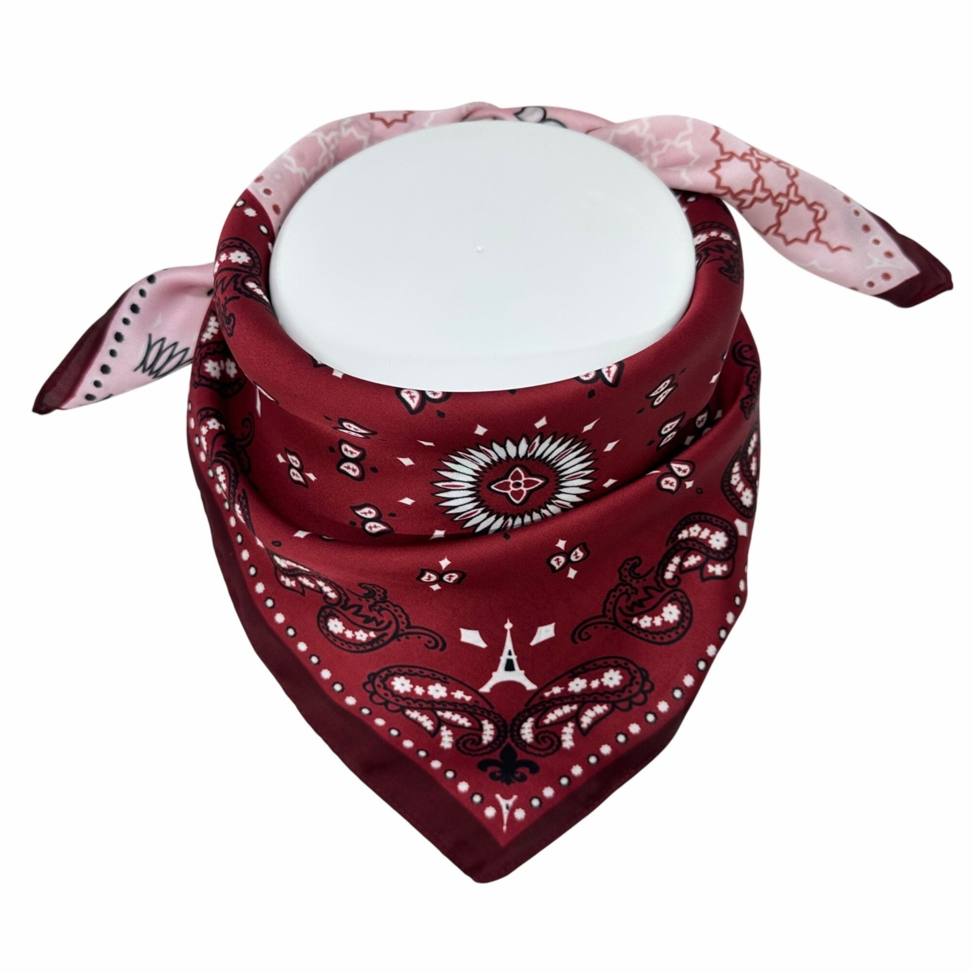 Other Luxury Silky Square Scarf Bandana Burgundy Geometric Patchwo Size ONE SIZE - 4 Thumbnail