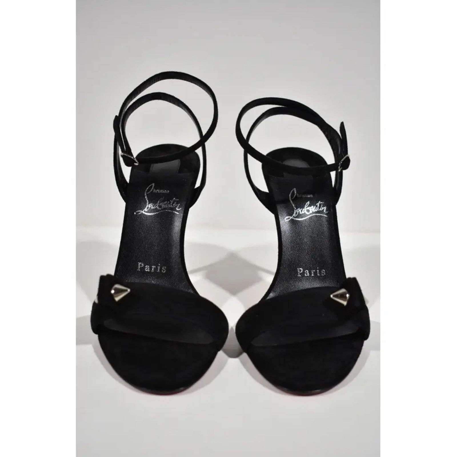 Christian Louboutin Umberta 100 Black Suede Ankle Strap Sandal Heel Pump 37 Size US 7 / IT 37 - 6 Thumbnail