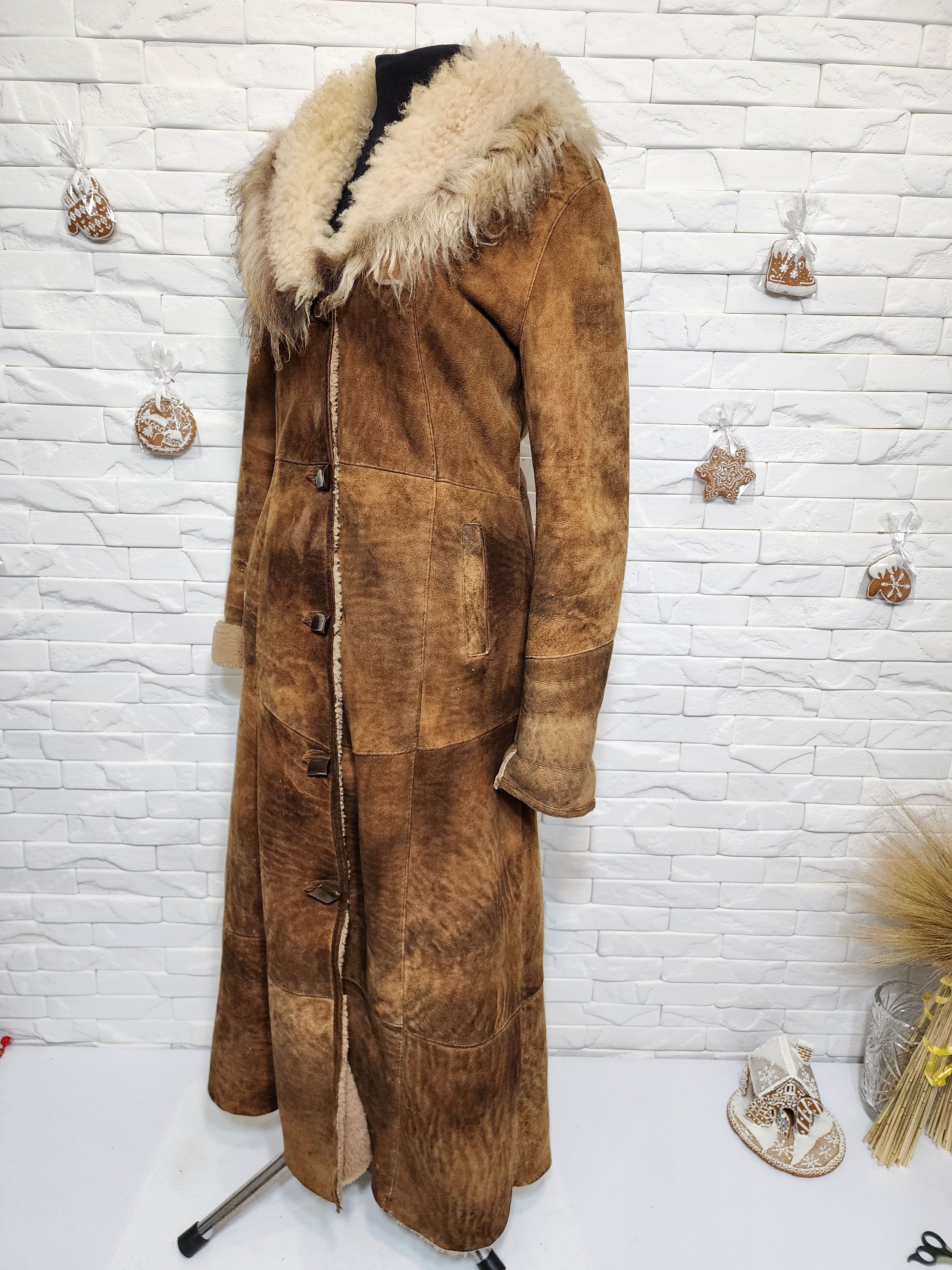 Furla Brown Sheepskin Coat: Vintage Leather Winter Outerwear Size L / US 10 / IT 46 - 3 Thumbnail