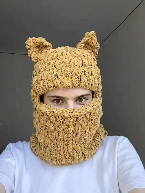 Handmade × Japanese Brand Handmade Knitted Balaclava Ski Mask Bunny Cat Style Tiktok Size ONE SIZE - 1 Thumbnail