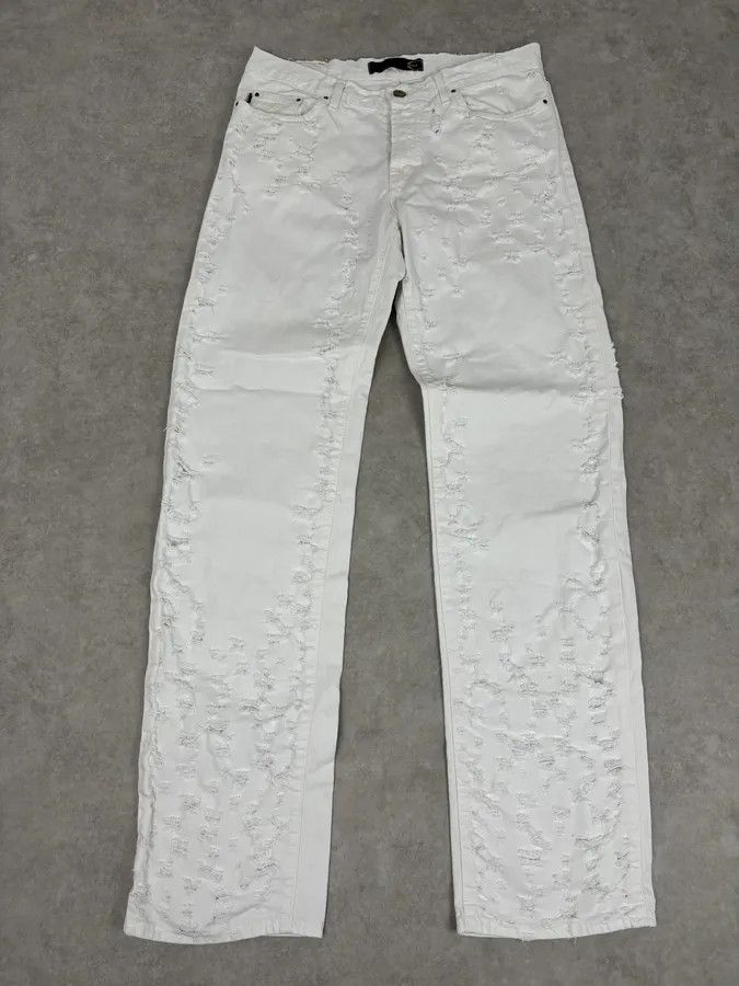 Just Cavalli SS2004 Cavalli Distressed White Denim Jeans Size US 32 / EU 48 - 1 Thumbnail