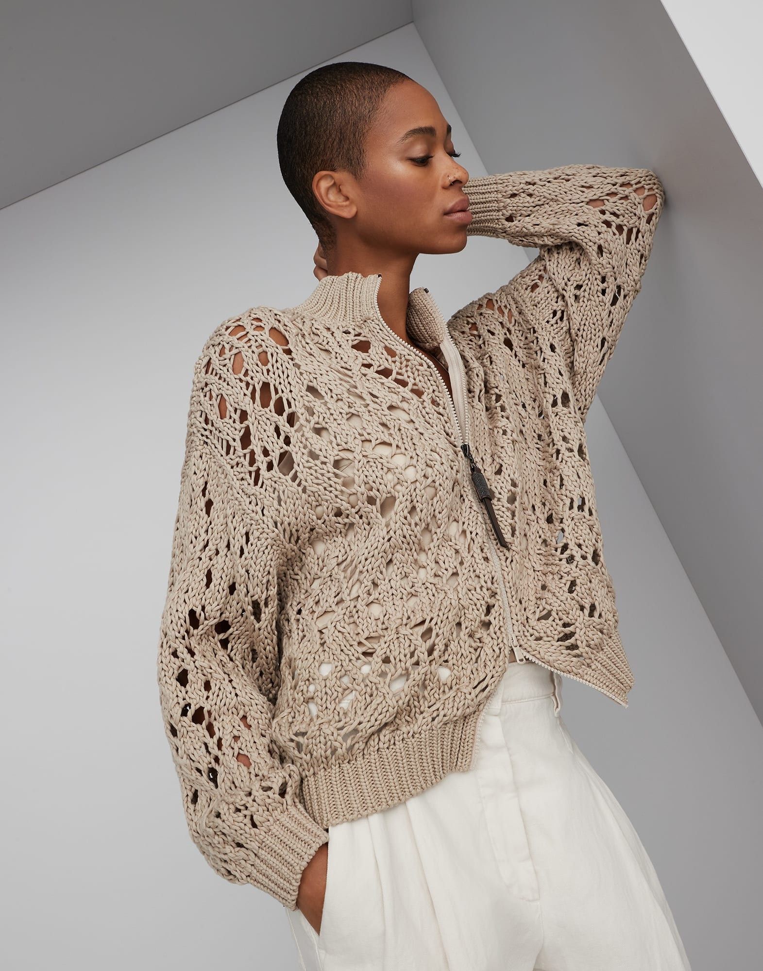 Brunello Cucinelli o1la1rc1a0425 Cardigan in Beige Size S / US 4 / IT 40 - 2 Thumbnail