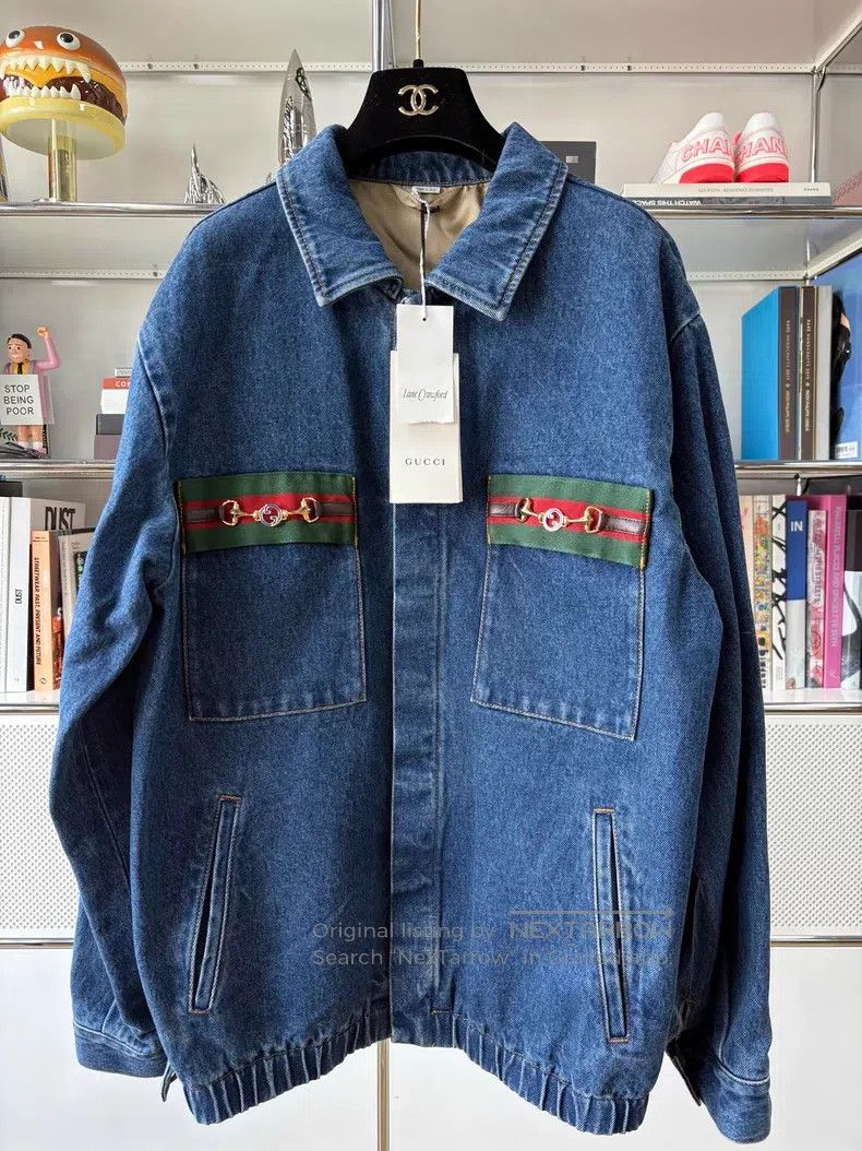 Gucci Gucci Blue lapel striped horse button denim jacket Size US S / EU 44-46 / 1 - 1 Thumbnail