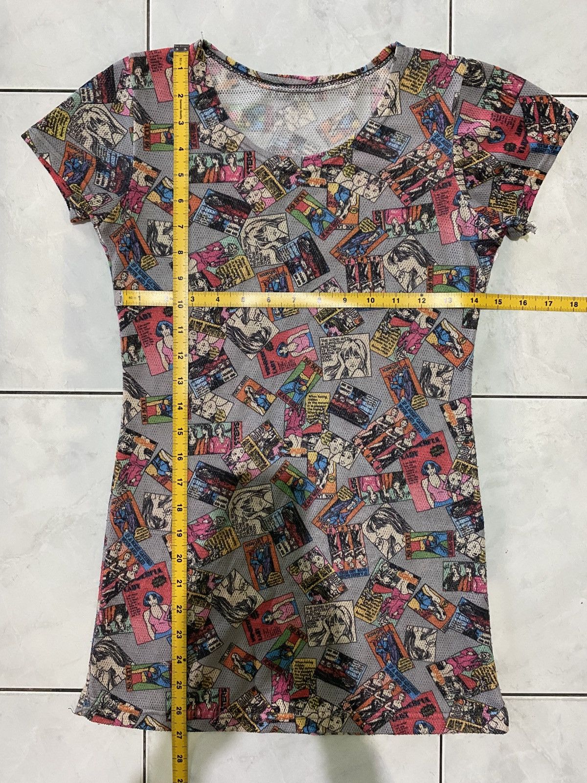 Japanese Brand Vintage Comic All-Over Print Mesh Tee Y2K Pop Art Collage Size ONE SIZE - 13 Thumbnail