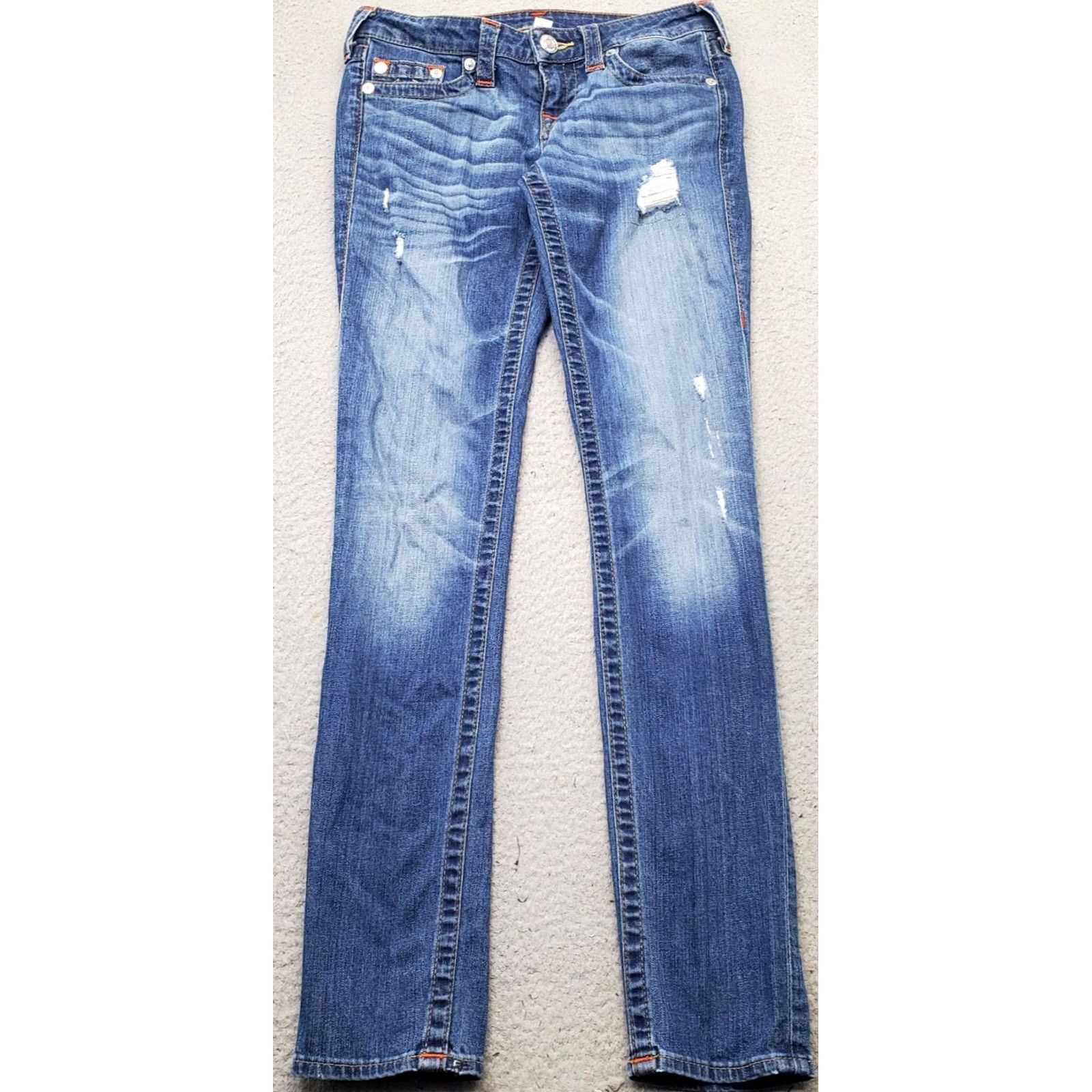 True Religion True Religion Skinny Jeans Women 26 Blue Denim Stretch Boho Whiskered Distressed Size 26" / US 2 / IT 38 - 2 Thumbnail