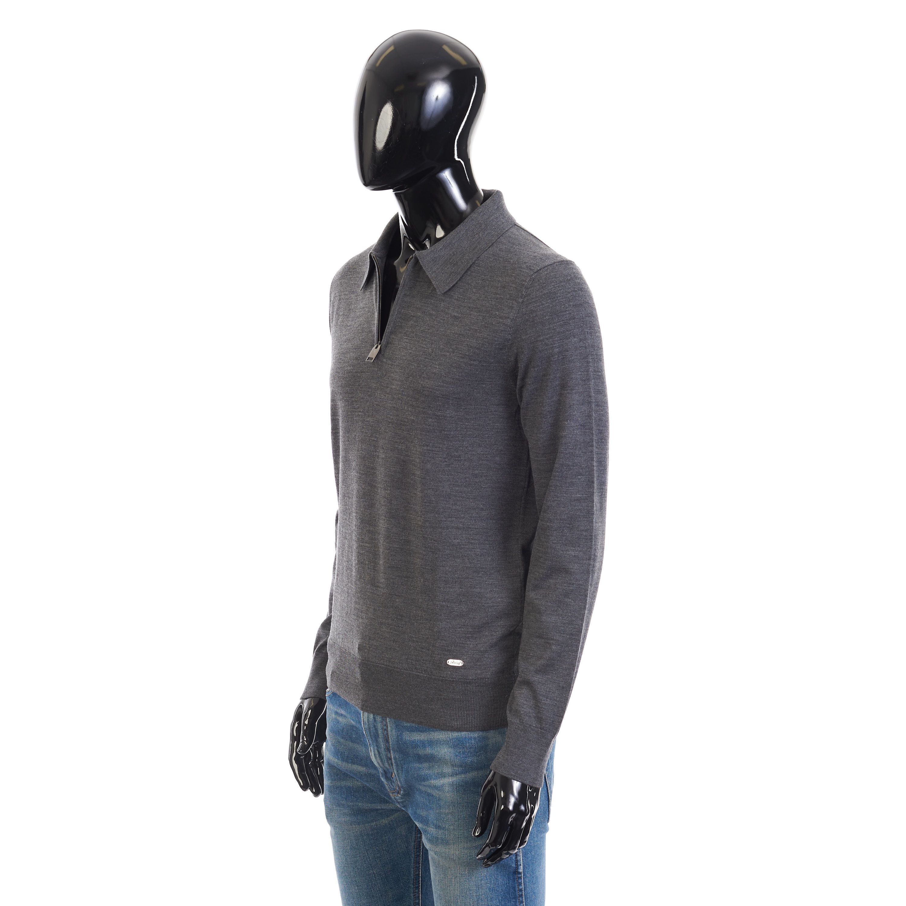 Brioni Polo Sweater With Metal Zip In Gray Wool Size US XL / EU 56 / 4 - 4 Thumbnail