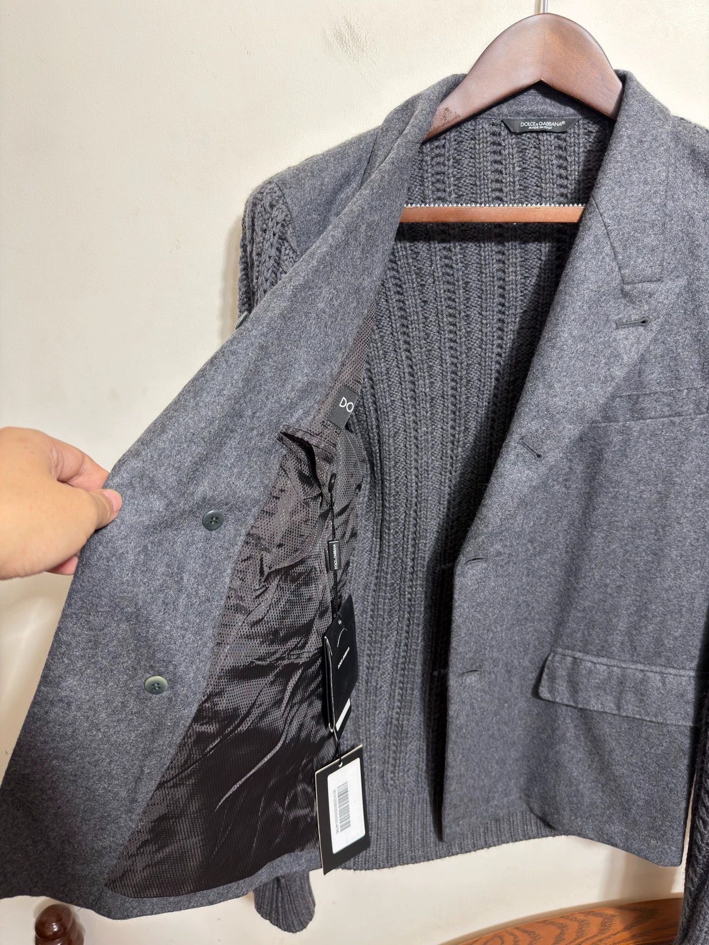 Dolce & Gabbana Gray Cable Knit Sleeve Button-Front Jacket Size US XXS / EU 40 - 6 Thumbnail