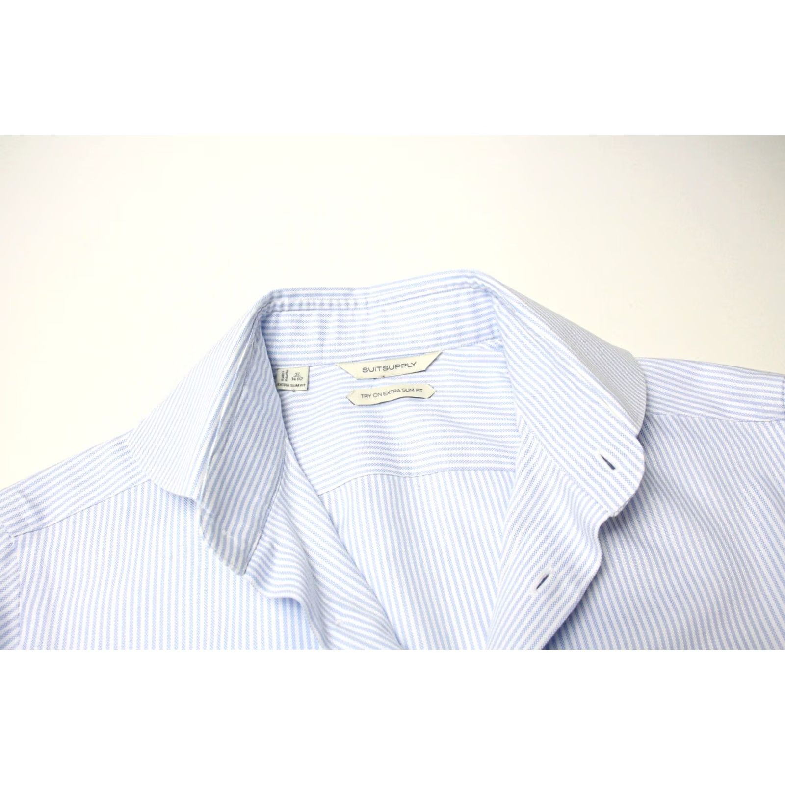 Suitsupply SUITSUPPLY Shirt Men's 37 / 14 1/2 Blue Pinstripe Extra Slim Fit Try On Formal Size 36R - 4 Thumbnail