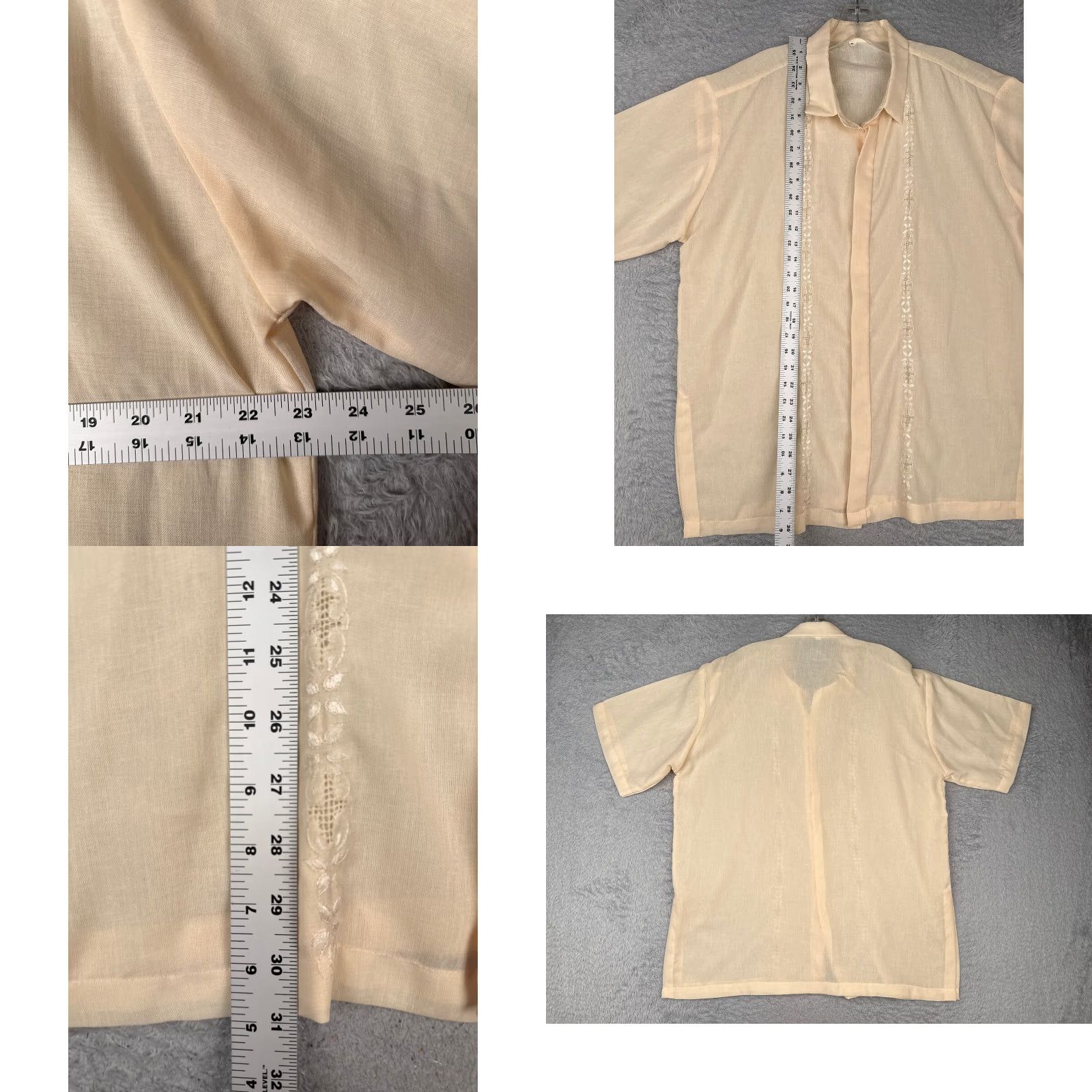 Vintage Guayabera Shirt Adult Large Beige Polyester Blend Floral Embroidered Size US L / EU 52-54 / 3 - 8 Thumbnail