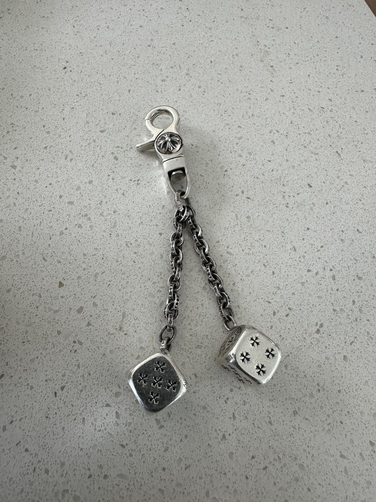 image of Chrome Hearts Dice Keychain in Silver, Men's