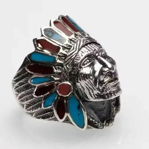 Ring Of Fire Men's Finger Ring Indian Chief Anillos Indian Jewelry Size ONE SIZE - 1 Thumbnail